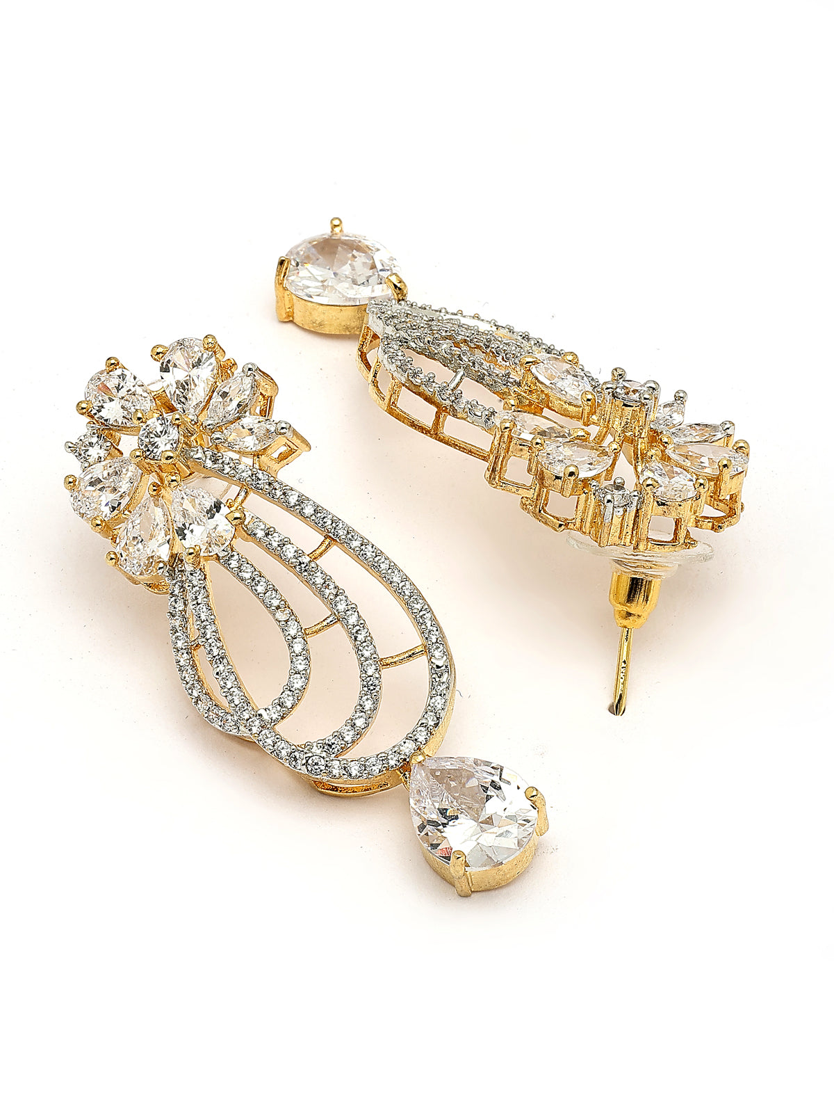 Sukkhi Admirable Tear Drop Round Design Gold Plated Cubic Zirconia & Pearl Studded White Brass Collar Necklace & Drop Earrings Jewellery Set for Women|Latest Stylish Gifts for All Occasions|NS116060