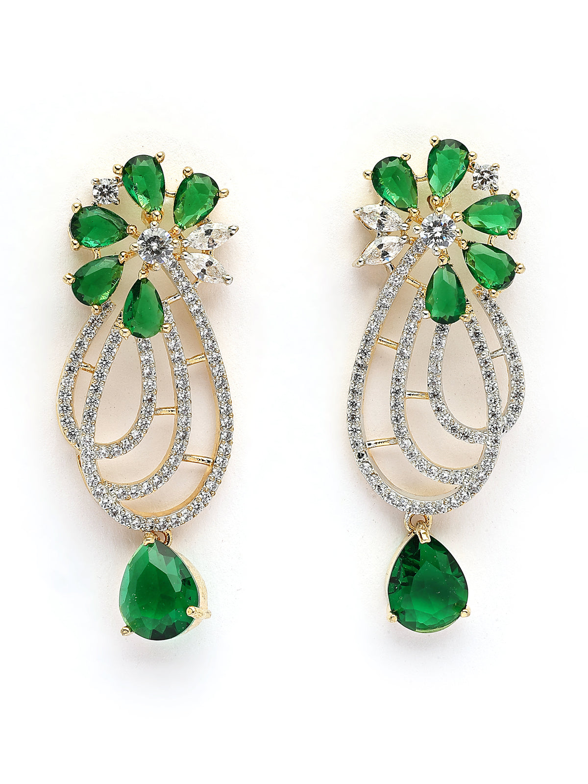 Sukkhi Creative Tear Drop Round Design Gold Plated Cubic Zirconia & Pearl Studded Green Brass Collar Necklace & Drop Earrings Jewellery Set for Women|Latest Stylish Gifts for All Occasions|NS116061