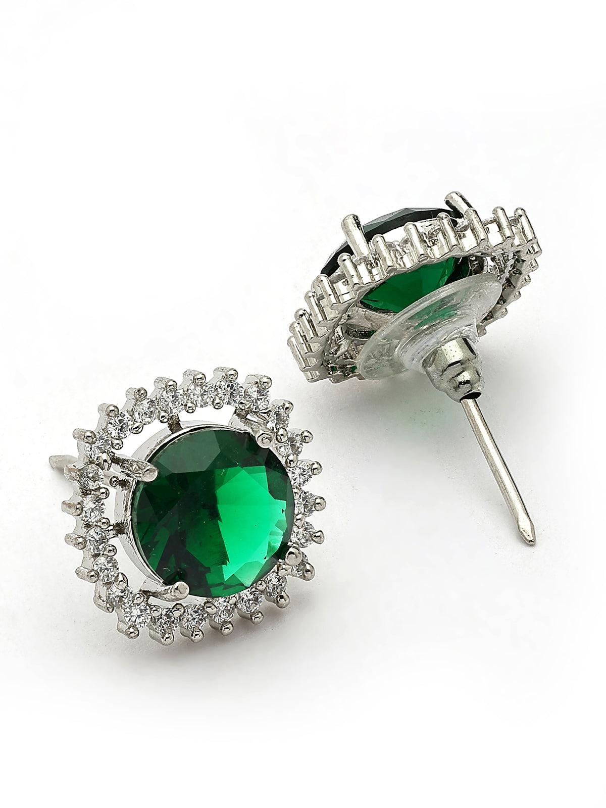 Sukkhi Delicate Fashionable Design Rhodium Plated Cubic Zirconia Studded Emerald Green Brass Choker Necklace with Studs Earrings Jewellery Set for Women|Latest Stylish Gift for All Occasions|NS116067