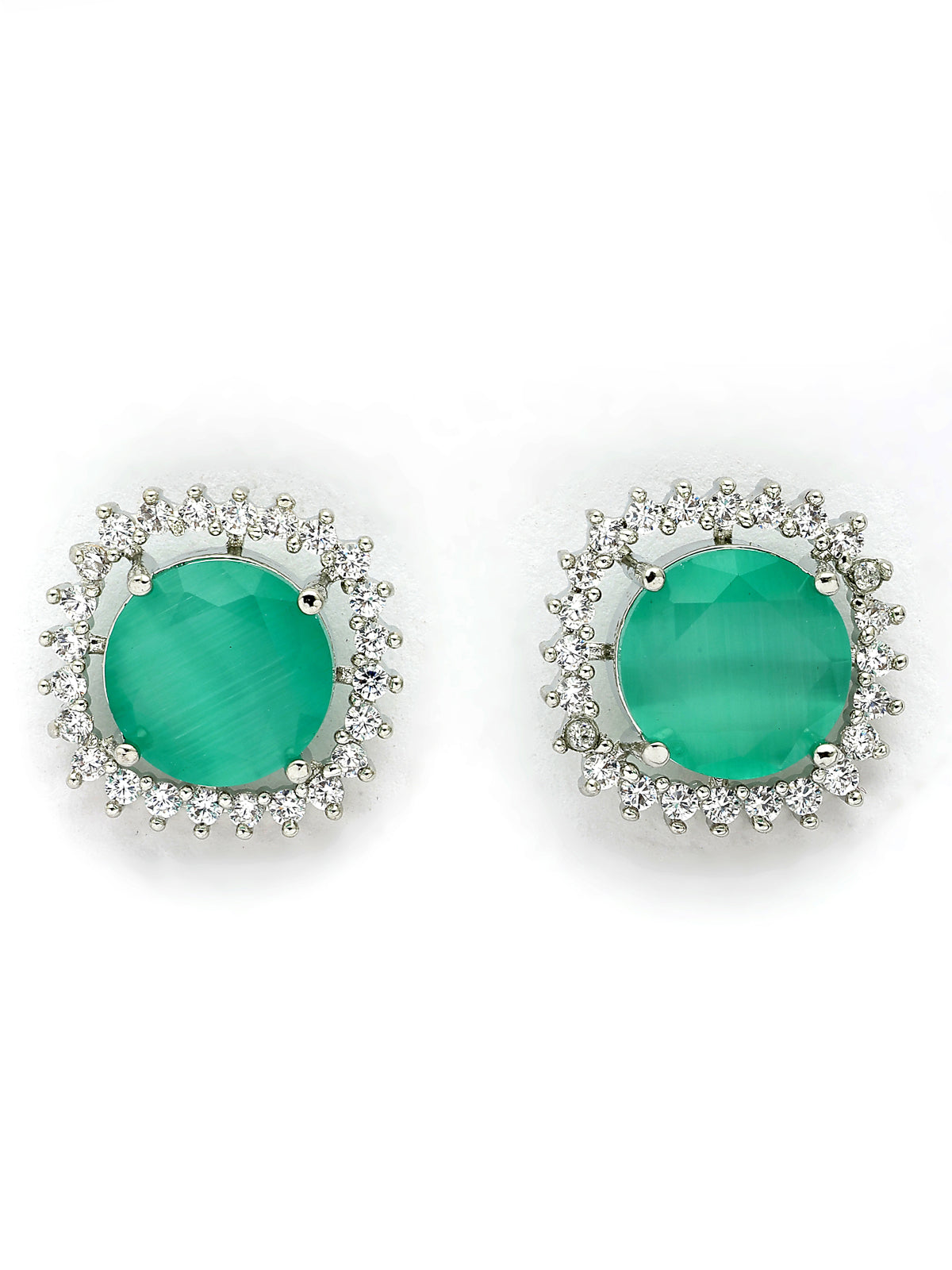 Sukkhi Glamorous Fashionable Design Rhodium Plated Cubic Zirconia Studded Mint Green Brass Choker Necklace with Studs Earrings Jewellery Set for Women|Latest Stylish Gifts for All Occasions|NS116068