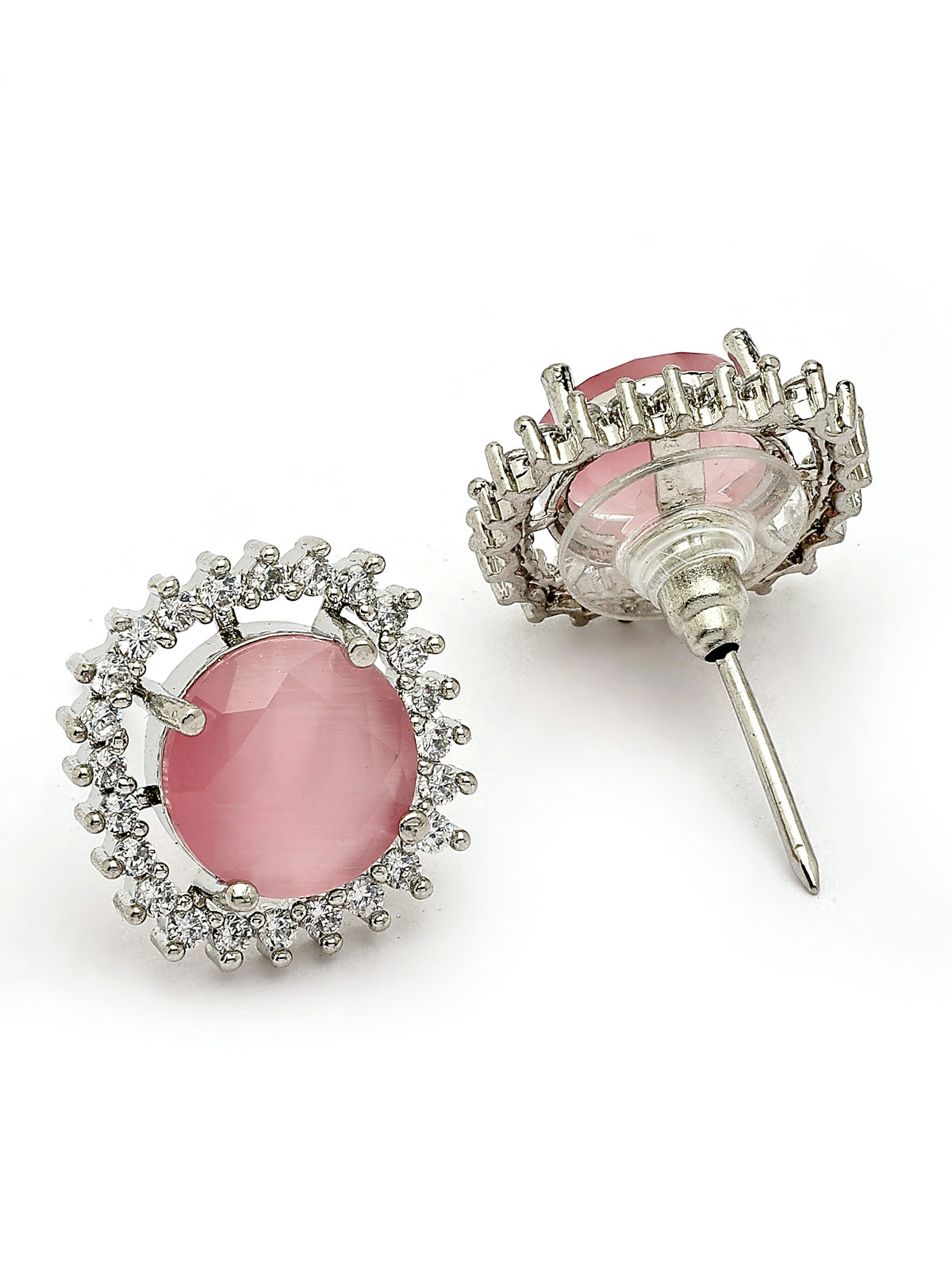 Sukkhi Elegant Stylish Rhodium Plated Cubic Zirconia Studded Brass Pink Choker Necklace with Studs Earrings Jewellery Set for Women|Latest Stylish Gifts for All Occasions|NS116071