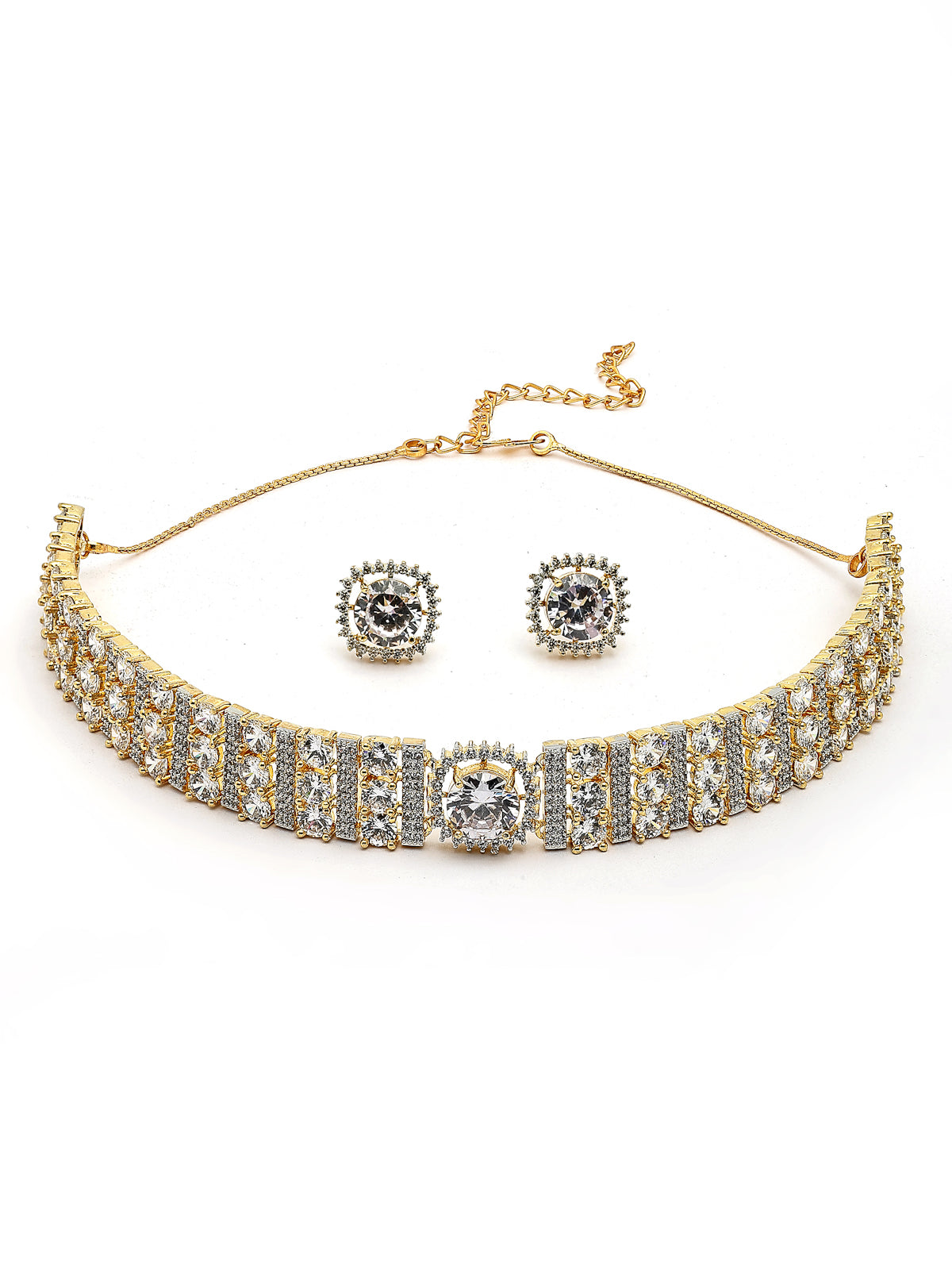 Sukkhi Attractive Gold Plated Cubic Zirconia Studded White Brass Choker Necklace with Studs Earrings Jewellery Set for Women|Latest Stylish Gifts for All Occasions|NS116072