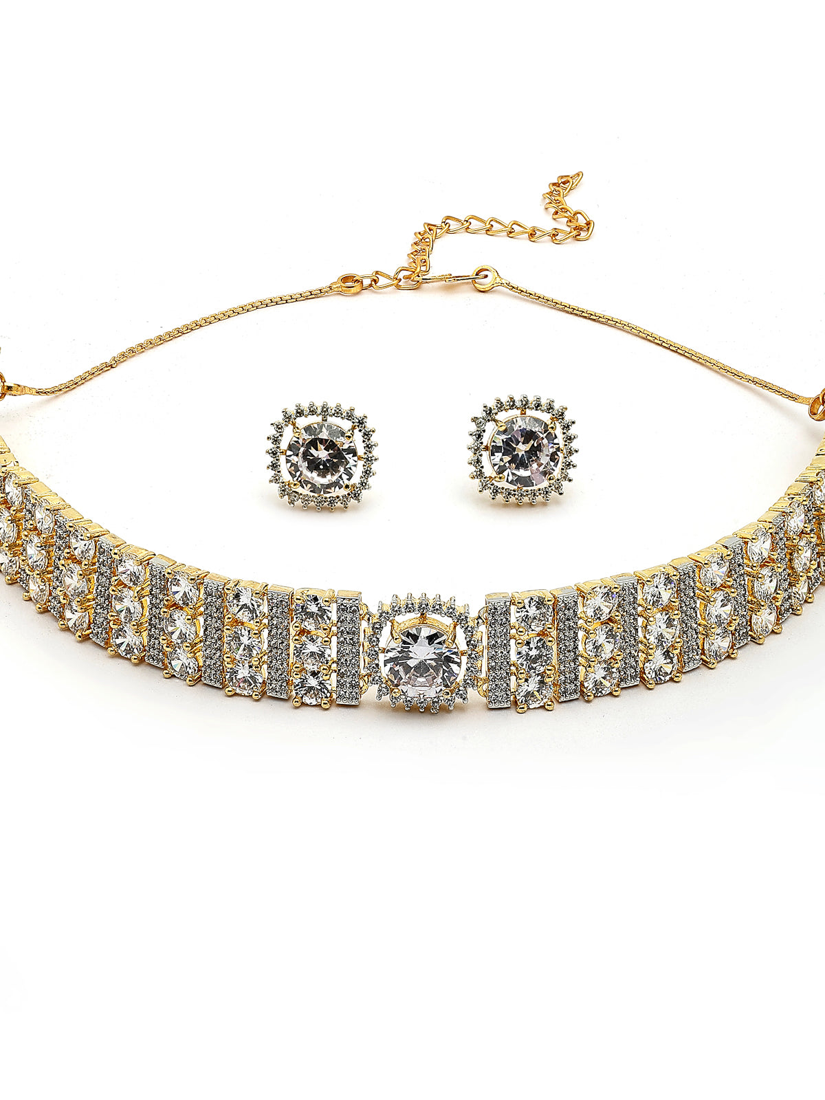 Sukkhi Attractive Gold Plated Cubic Zirconia Studded White Brass Choker Necklace with Studs Earrings Jewellery Set for Women|Latest Stylish Gifts for All Occasions|NS116072
