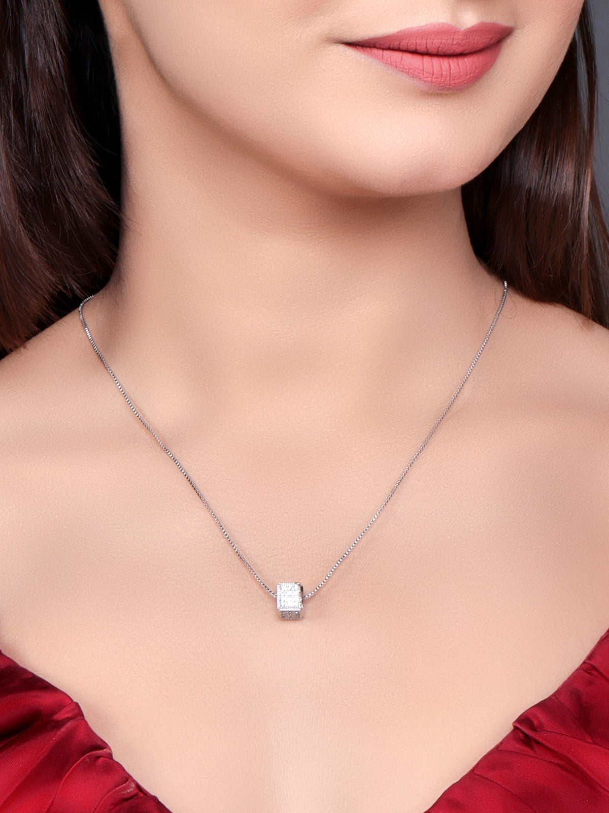 Pissara by Sukkhi Sparkling 925 Sterling Silver Cubic Zirconia Pendant With Chain For Women And Girls|with Authenticity Certificate, 925 Stamp & 6 Months Warranty P104610