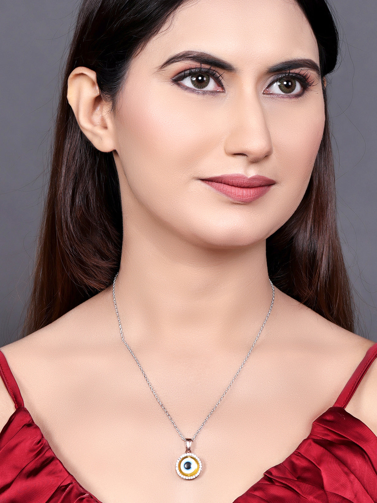 Pissara by Sukkhi Evil Eye Awesome 925 Sterling Silver Cubic Zirconia Pendant With Chain For Women And Girls|with Authenticity Certificate, 925 Stamp & 6 Months Warranty P104616