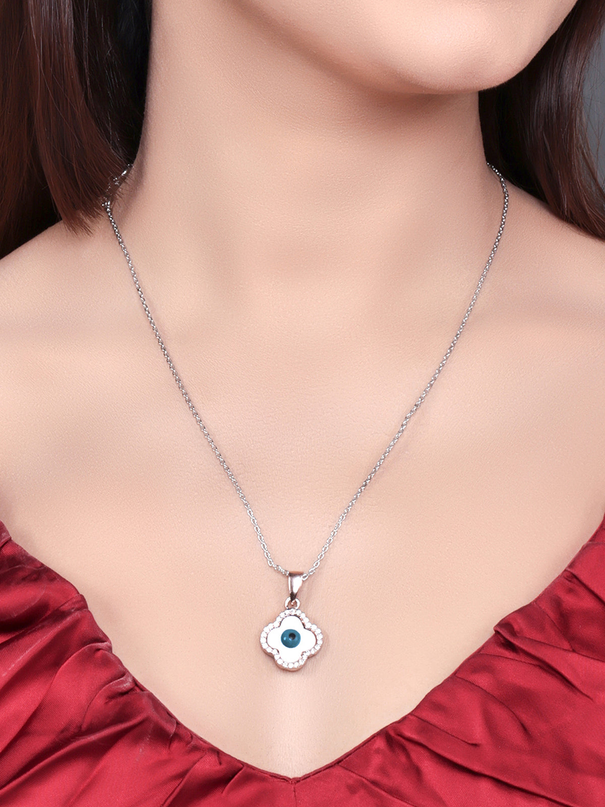 Pissara by Sukkhi Evil Eye Dazzling 925 Sterling Silver Cubic Zirconia Pendant With Chain For Women And Girls|with Authenticity Certificate, 925 Stamp & 6 Months Warranty P104618