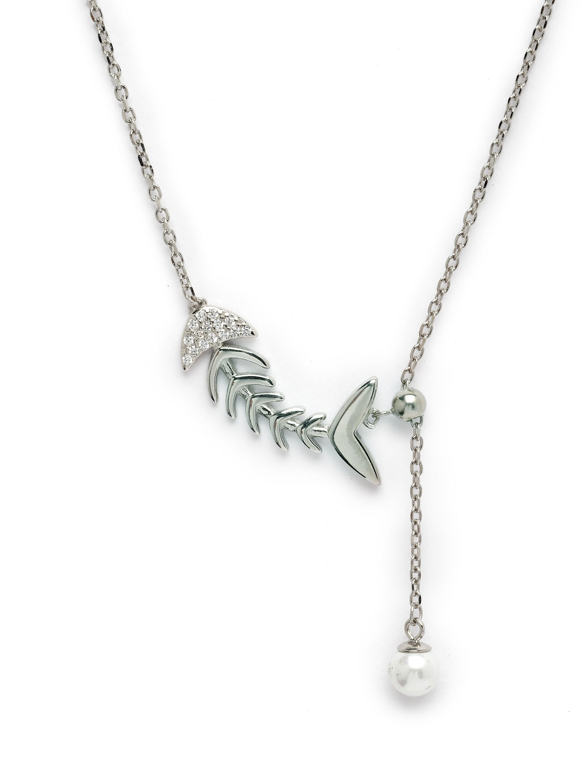 Pissara by Sukkhi Enchanting 925 Sterling Silver Fish Shaped Cubic Zirconia Pendant With Chain For Women & Girls|with Authenticity Certificate, 925 Stamp & 6 Months Warranty P105191