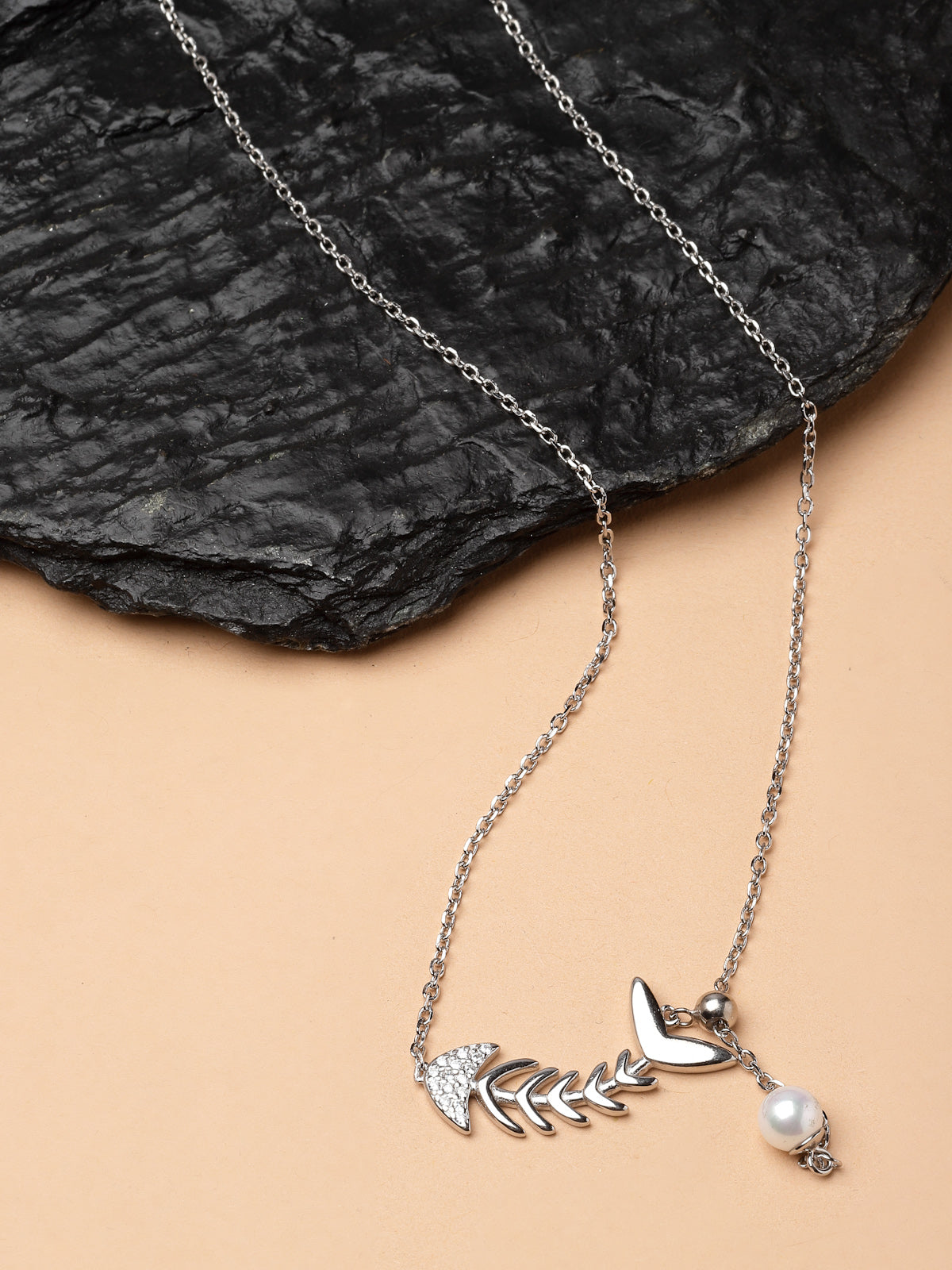 Pissara by Sukkhi Enchanting 925 Sterling Silver Fish Shaped Cubic Zirconia Pendant With Chain For Women & Girls|with Authenticity Certificate, 925 Stamp & 6 Months Warranty P105191