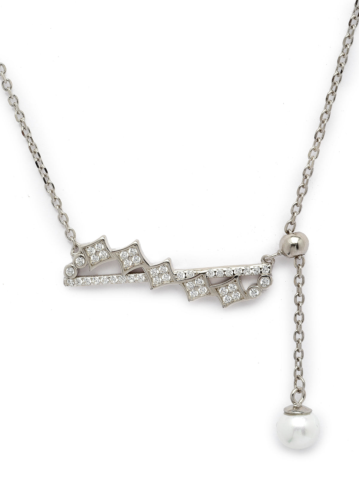 Pissara by Sukkhi Exquitely 925 Sterling Silver Square Shaped Cubic Zirconia Pendant With Chain For Women & Girls|with Authenticity Certificate, 925 Stamp & 6 Months Warranty P105193