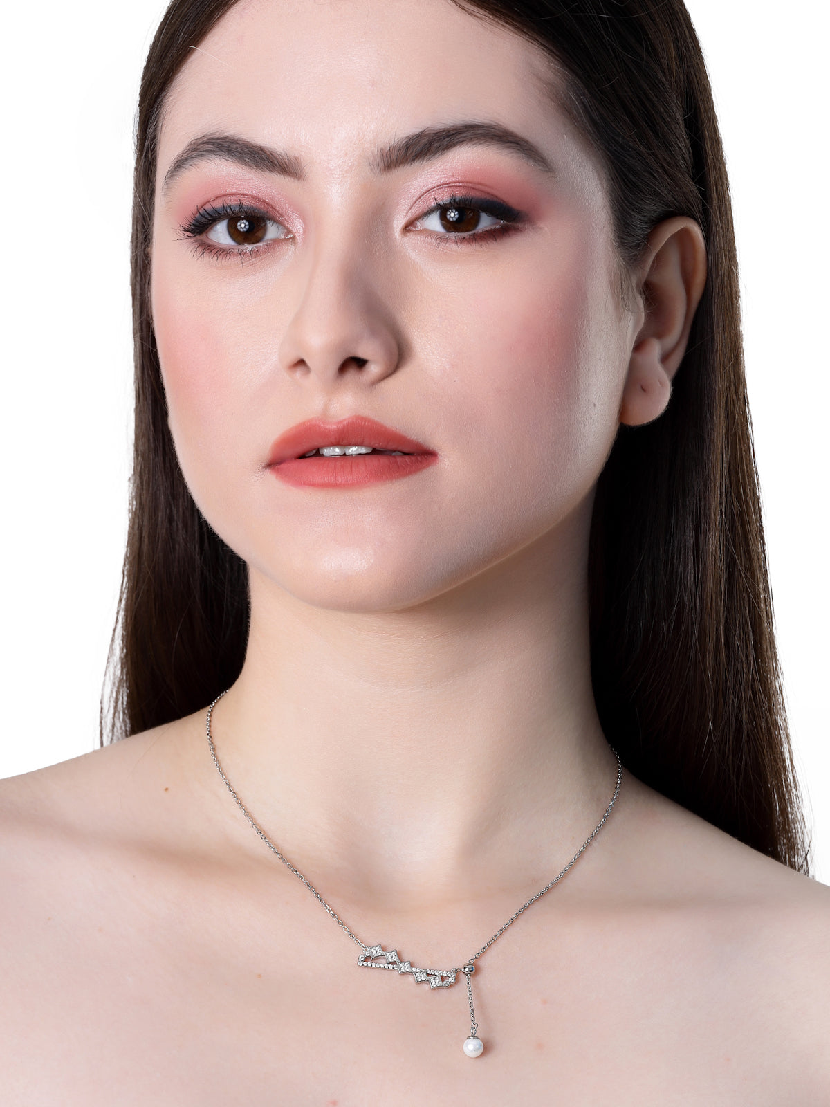 Pissara by Sukkhi Exquitely 925 Sterling Silver Square Shaped Cubic Zirconia Pendant With Chain For Women & Girls|with Authenticity Certificate, 925 Stamp & 6 Months Warranty P105193