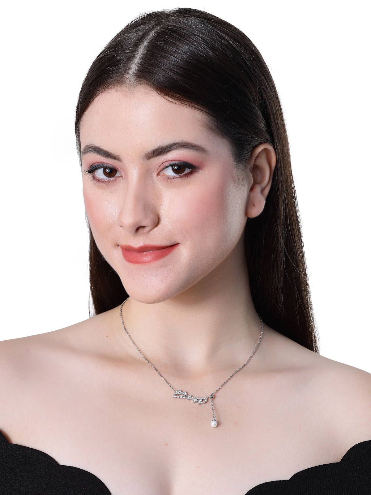 Pissara by Sukkhi Exquitely 925 Sterling Silver Square Shaped Cubic Zirconia Pendant With Chain For Women & Girls|with Authenticity Certificate, 925 Stamp & 6 Months Warranty P105193