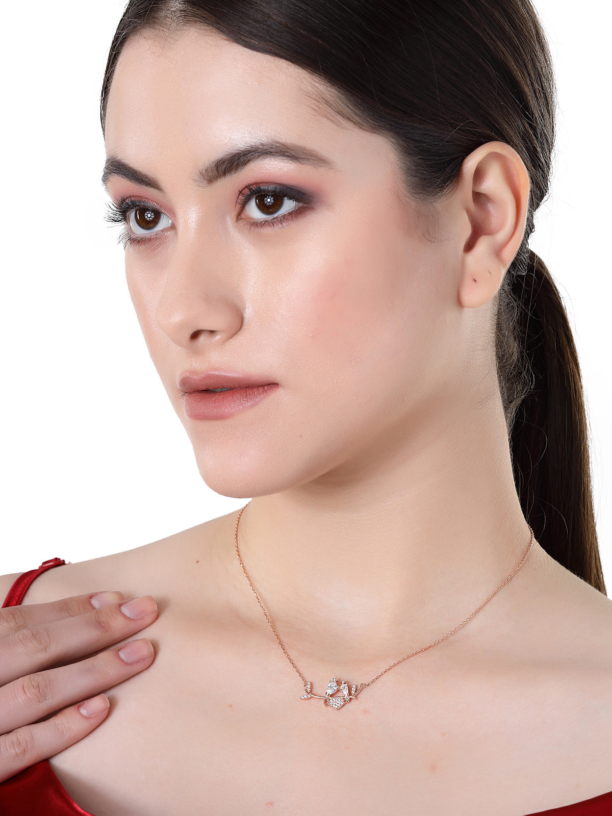 Pissara by Sukkhi Magnificent 925 Sterling Silver Love Birds & Heart Shaped Rose Gold Plated Cubic Zirconia Pendant With Chain For Women & Girls|with Authenticity Certificate, 925 Stamp & 6 Months Warranty P105195