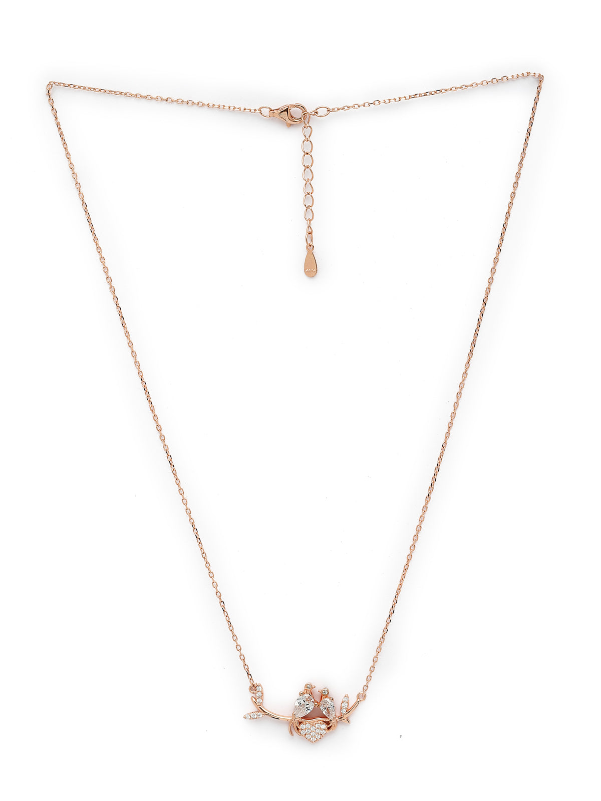 Pissara by Sukkhi Magnificent 925 Sterling Silver Love Birds & Heart Shaped Rose Gold Plated Cubic Zirconia Pendant With Chain For Women & Girls|with Authenticity Certificate, 925 Stamp & 6 Months Warranty P105195