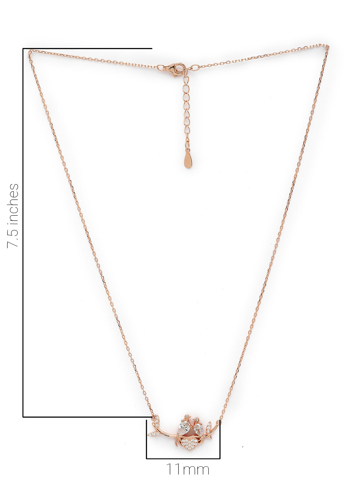 Pissara by Sukkhi Magnificent 925 Sterling Silver Love Birds & Heart Shaped Rose Gold Plated Cubic Zirconia Pendant With Chain For Women & Girls|with Authenticity Certificate, 925 Stamp & 6 Months Warranty P105195
