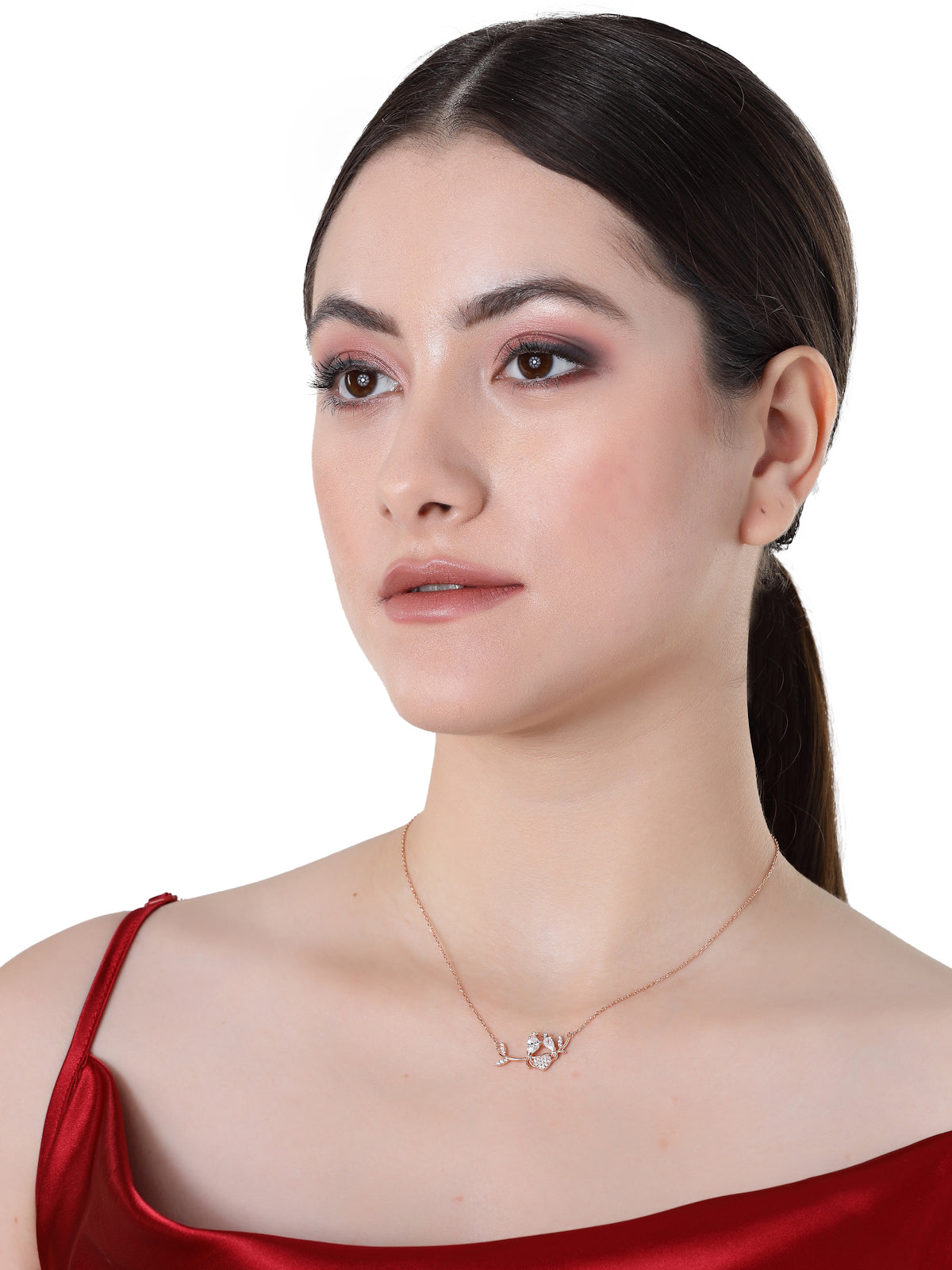 Pissara by Sukkhi Magnificent 925 Sterling Silver Love Birds & Heart Shaped Rose Gold Plated Cubic Zirconia Pendant With Chain For Women & Girls|with Authenticity Certificate, 925 Stamp & 6 Months Warranty P105195