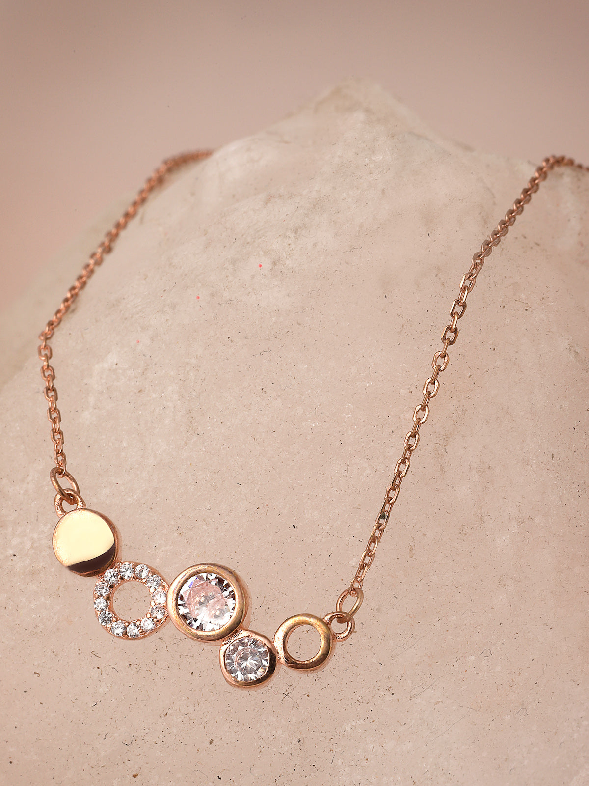 Pissara by Sukkhi Lavish 925 Sterling Silver Round Shaped Rose Gold Plated Cubic Zirconia Pendant With Chain For Women & Girls|with Authenticity Certificate, 925 Stamp & 6 Months Warranty P105196