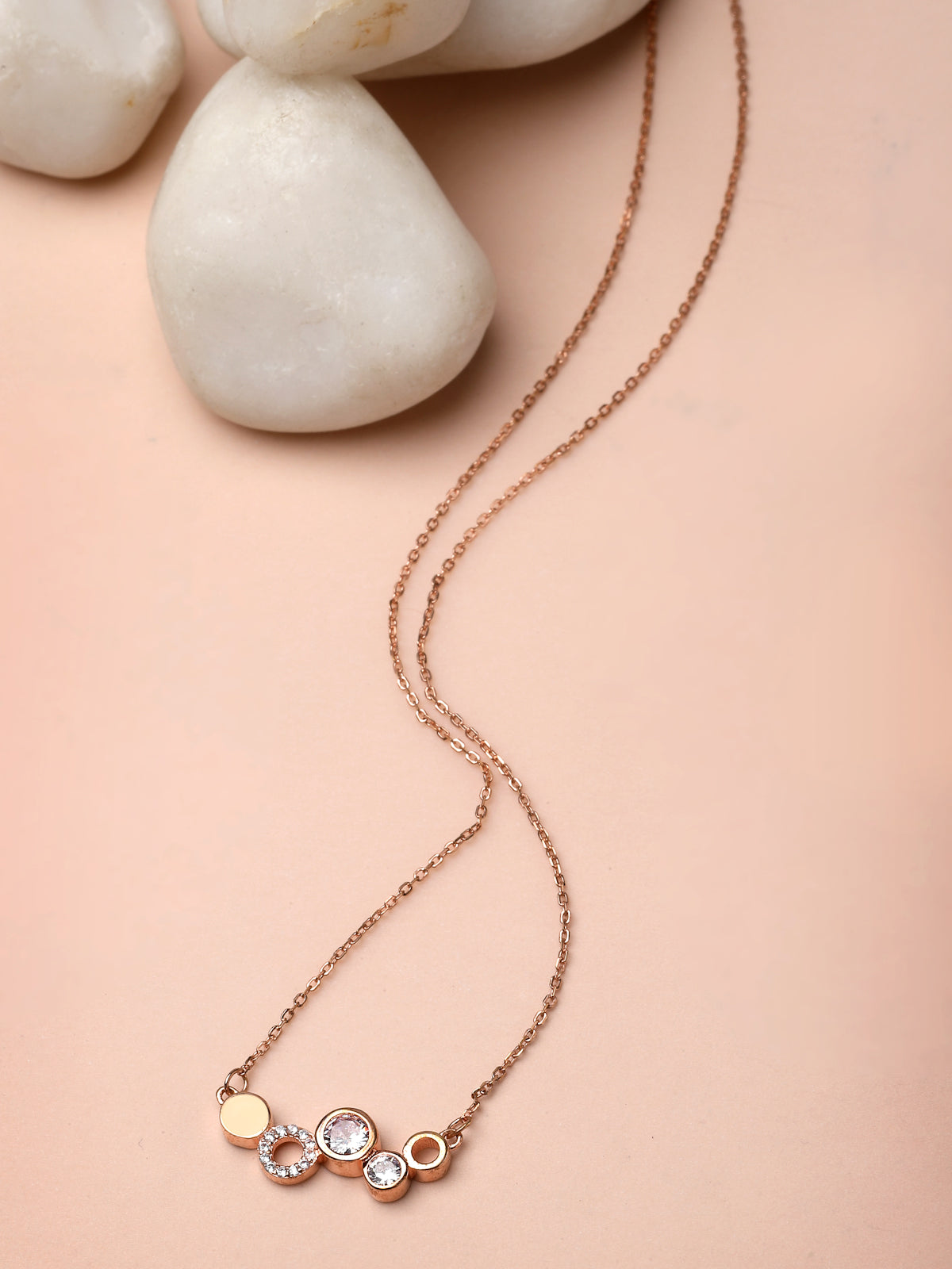 Pissara by Sukkhi Lavish 925 Sterling Silver Round Shaped Rose Gold Plated Cubic Zirconia Pendant With Chain For Women & Girls|with Authenticity Certificate, 925 Stamp & 6 Months Warranty P105196