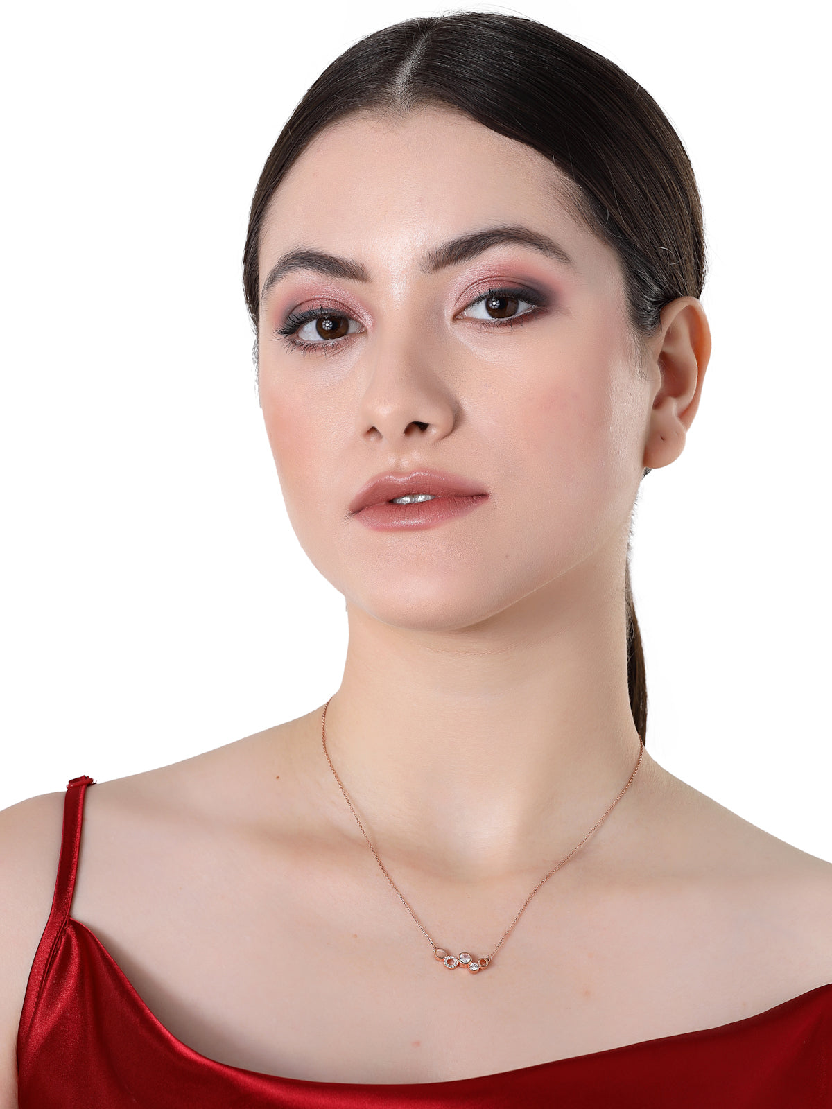 Pissara by Sukkhi Lavish 925 Sterling Silver Round Shaped Rose Gold Plated Cubic Zirconia Pendant With Chain For Women & Girls|with Authenticity Certificate, 925 Stamp & 6 Months Warranty P105196