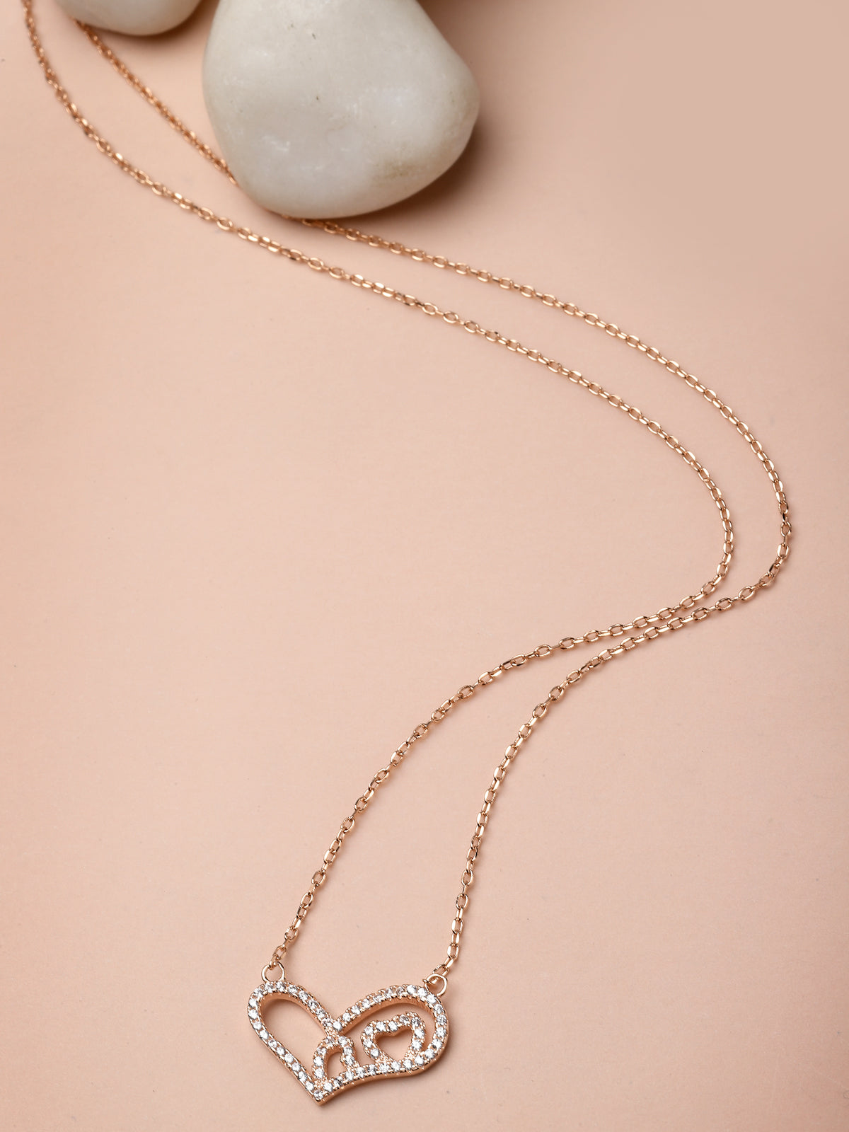 Pissara by Sukkhi Attractive 925 Sterling Silver Heart Shaped Rose Gold Plated Cubic Zirconia Pendant With Chain For Women & Girls|with Authenticity Certificate, 925 Stamp & 6 Months Warranty P105197