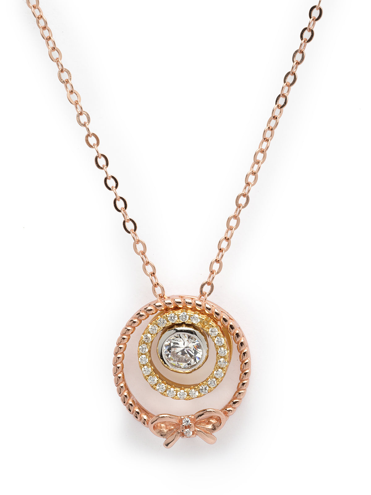Pissara by Sukkhi Blossomy 925 Sterling Silver Round Shaped Rose Gold Plated Cubic Zirconia Pendant With Chain For Women & Girls|with Authenticity Certificate, 925 Stamp & 6 Months Warranty P105201