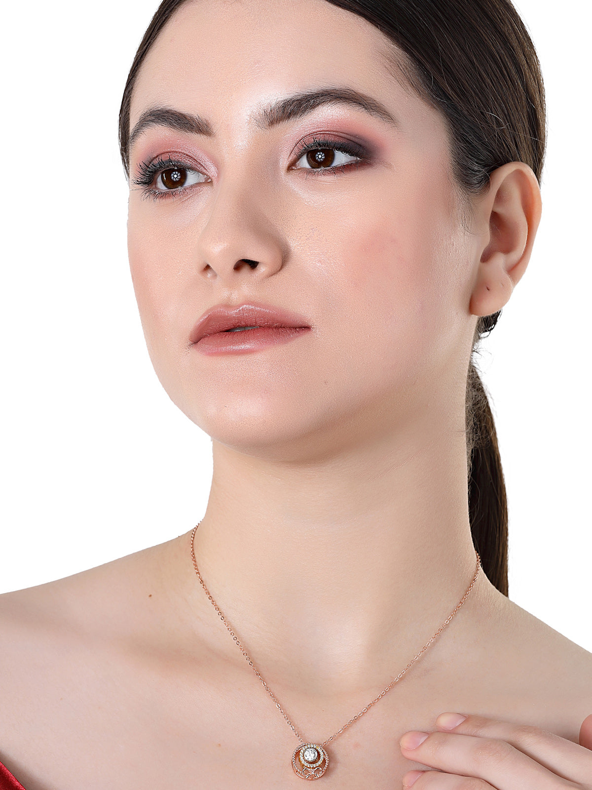 Pissara by Sukkhi Blossomy 925 Sterling Silver Round Shaped Rose Gold Plated Cubic Zirconia Pendant With Chain For Women & Girls|with Authenticity Certificate, 925 Stamp & 6 Months Warranty P105201