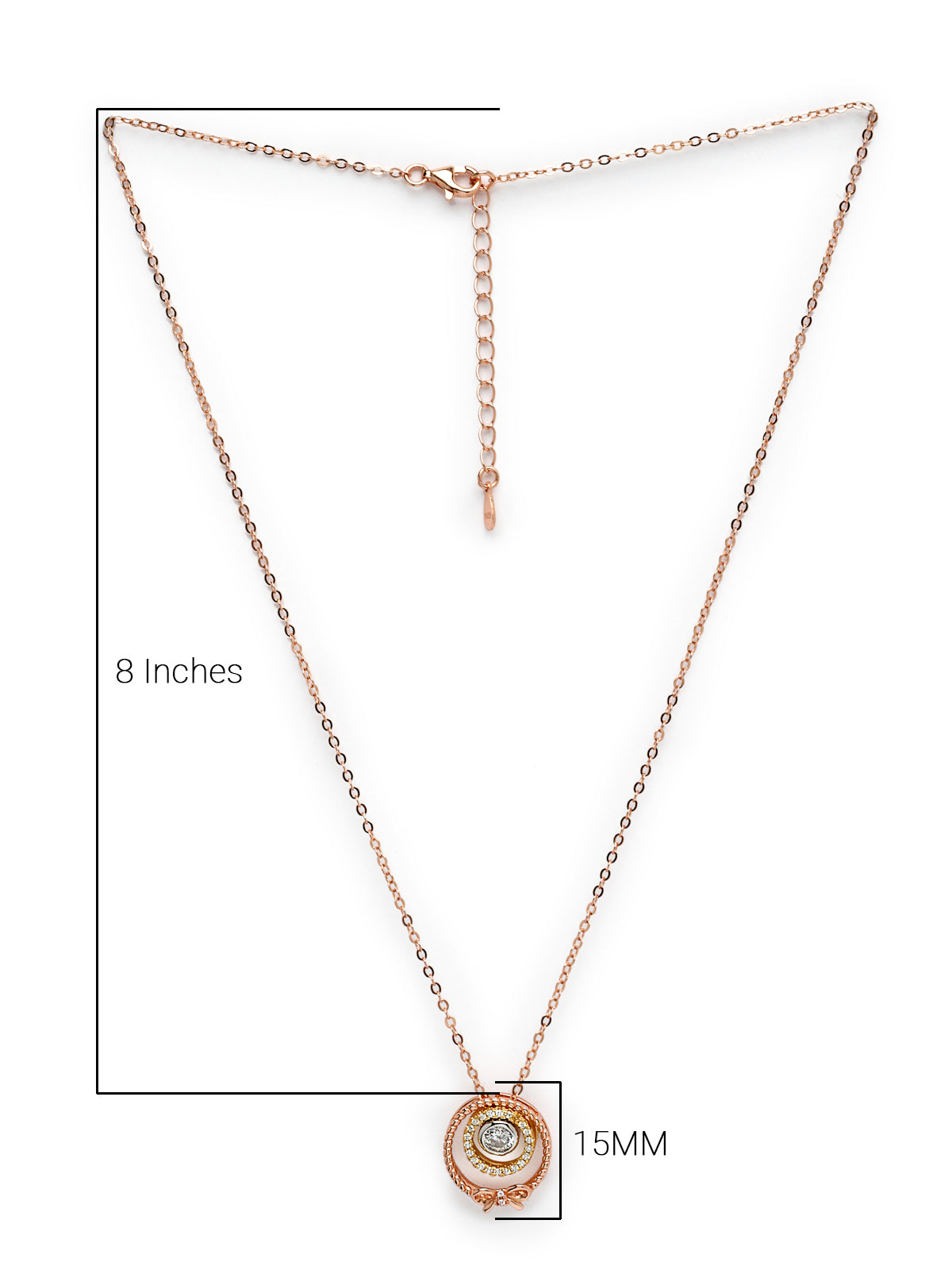 Pissara by Sukkhi Blossomy 925 Sterling Silver Round Shaped Rose Gold Plated Cubic Zirconia Pendant With Chain For Women & Girls|with Authenticity Certificate, 925 Stamp & 6 Months Warranty P105201