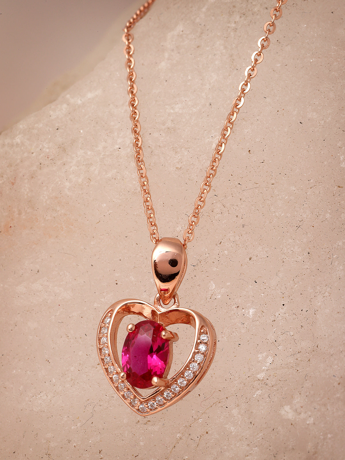 Pissara by Sukkhi Sparkling 925 Sterling Silver Heart Shaped Rose Gold Plated Cubic Zirconia Pendant With Chain For Women & Girls|with Authenticity Certificate, 925 Stamp & 6 Months Warranty P105202