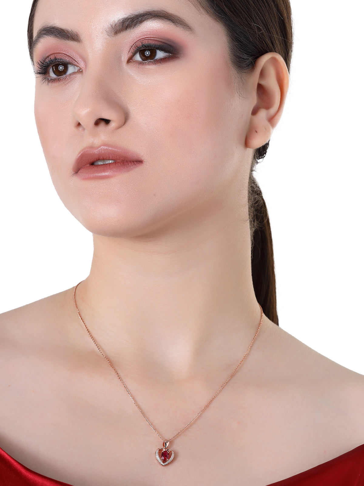 Pissara by Sukkhi Sparkling 925 Sterling Silver Heart Shaped Rose Gold Plated Cubic Zirconia Pendant With Chain For Women & Girls|with Authenticity Certificate, 925 Stamp & 6 Months Warranty P105202