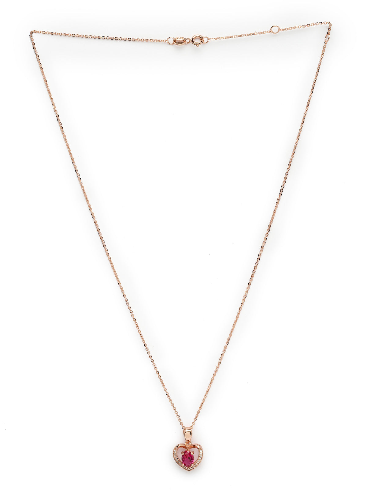 Pissara by Sukkhi Sparkling 925 Sterling Silver Heart Shaped Rose Gold Plated Cubic Zirconia Pendant With Chain For Women & Girls|with Authenticity Certificate, 925 Stamp & 6 Months Warranty P105202