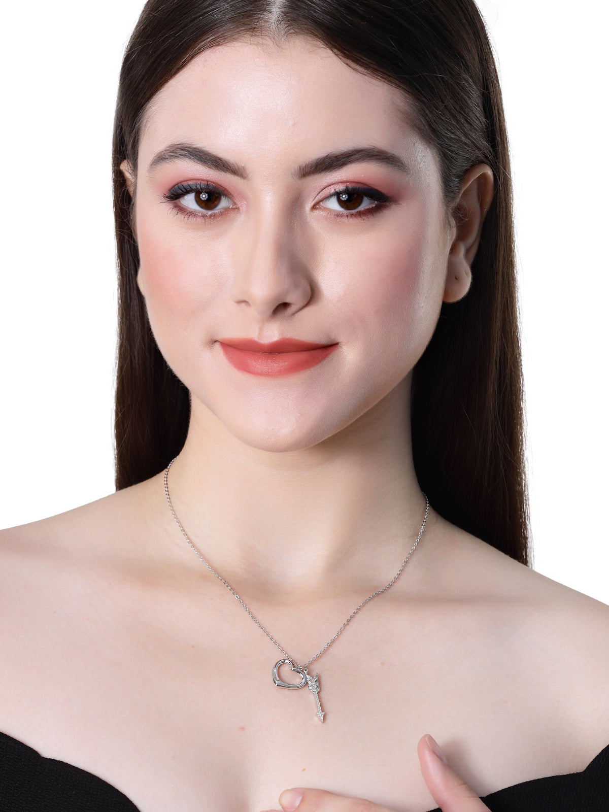 Pissara by Sukkhi Modern 925 Sterling Silver Heart Shaped Cubic Zirconia Pendant With Chain For Women & Girls|with Authenticity Certificate, 925 Stamp & 6 Months Warranty P105205