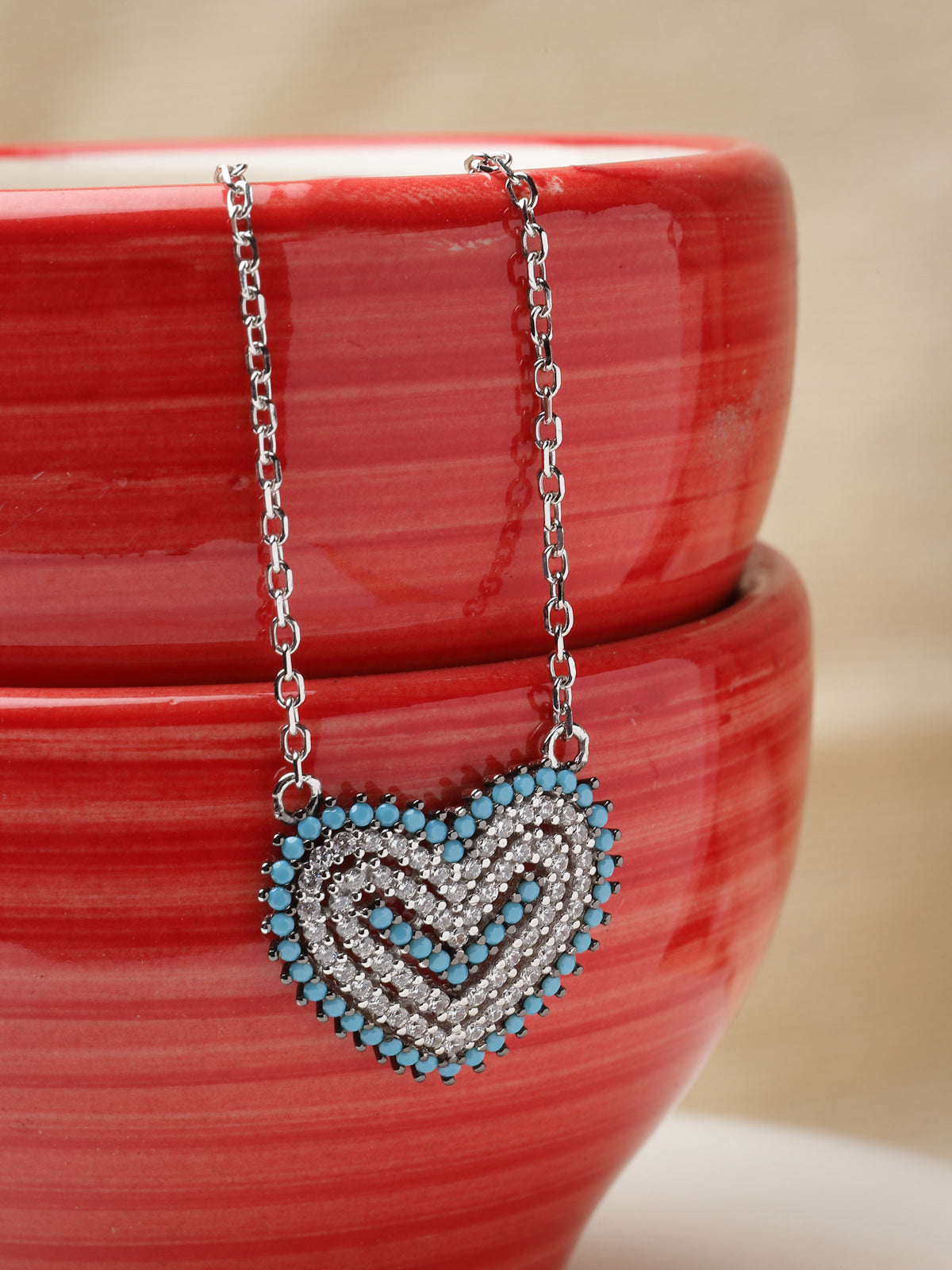 Pissara by Sukkhi Sparkling 925 Sterling Silver Heart Shaped Cubic Zirconia Pendant With Chain For Women & Girls|with Authenticity Certificate, 925 Stamp & 6 Months Warranty P105206