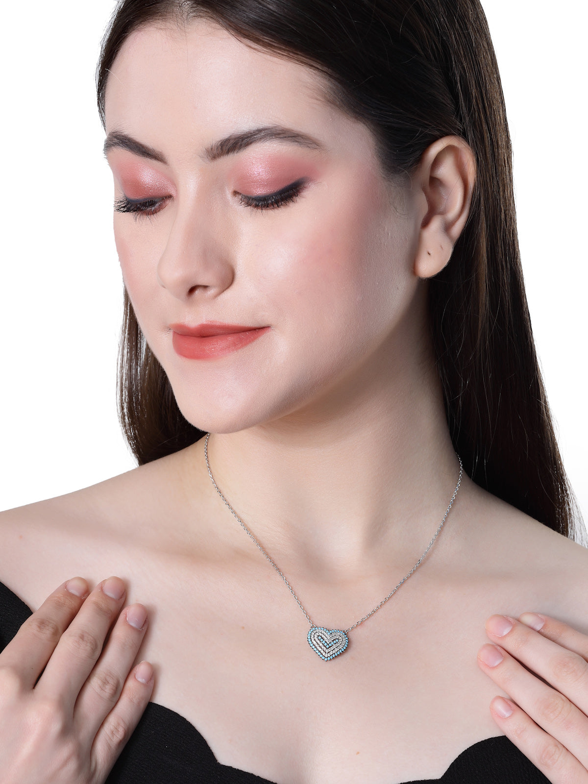 Pissara by Sukkhi Sparkling 925 Sterling Silver Heart Shaped Cubic Zirconia Pendant With Chain For Women & Girls|with Authenticity Certificate, 925 Stamp & 6 Months Warranty P105206