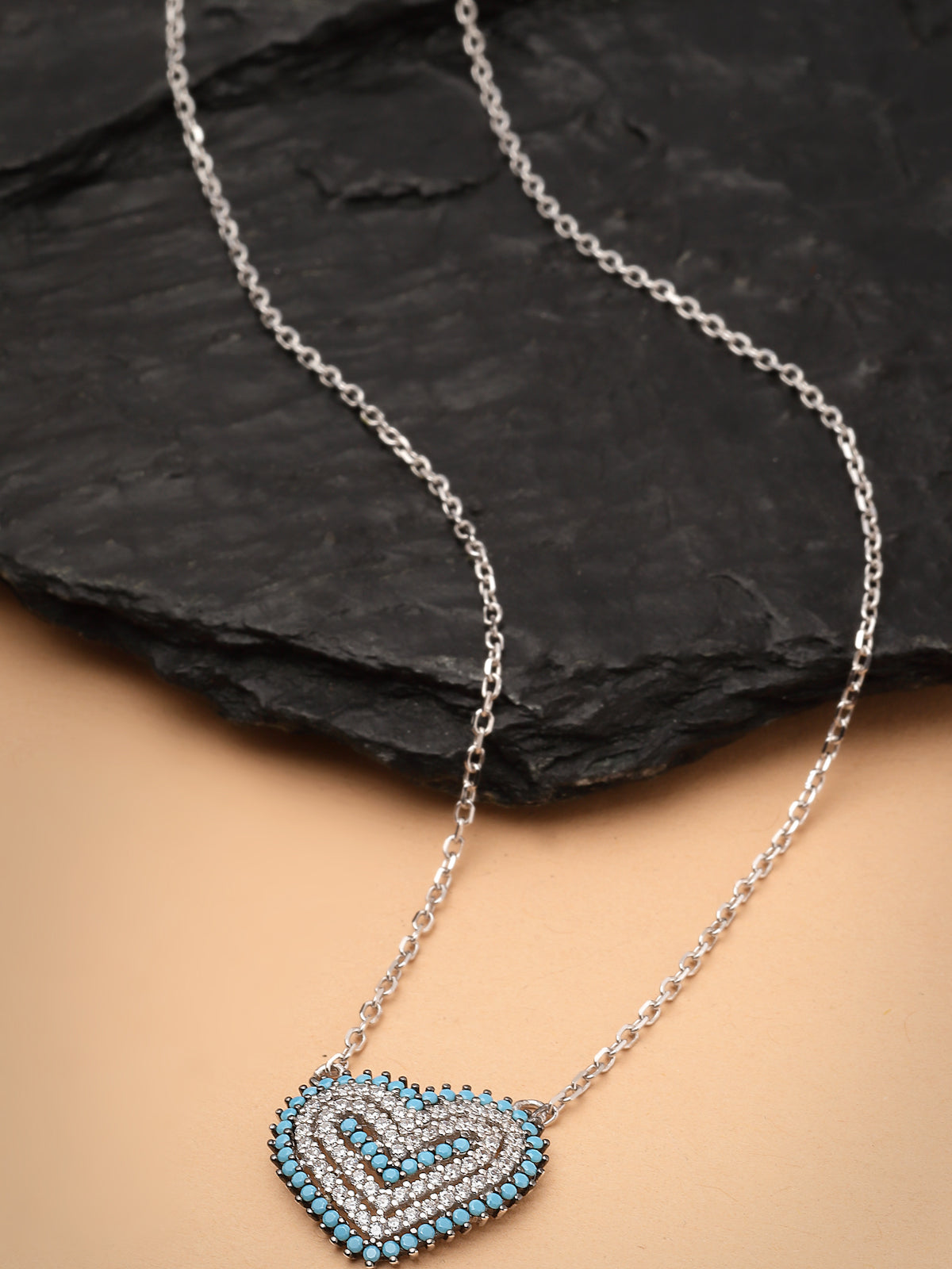 Pissara by Sukkhi Sparkling 925 Sterling Silver Heart Shaped Cubic Zirconia Pendant With Chain For Women & Girls|with Authenticity Certificate, 925 Stamp & 6 Months Warranty P105206