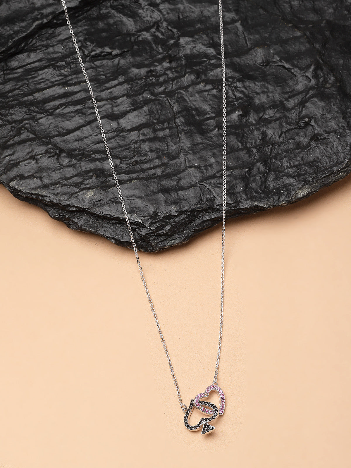 Pissara by Sukkhi Intricately 925 Sterling Silver Heart Shaped Cubic Zirconia Pendant With Chain For Women & Girls|with Authenticity Certificate, 925 Stamp & 6 Months Warranty P105207