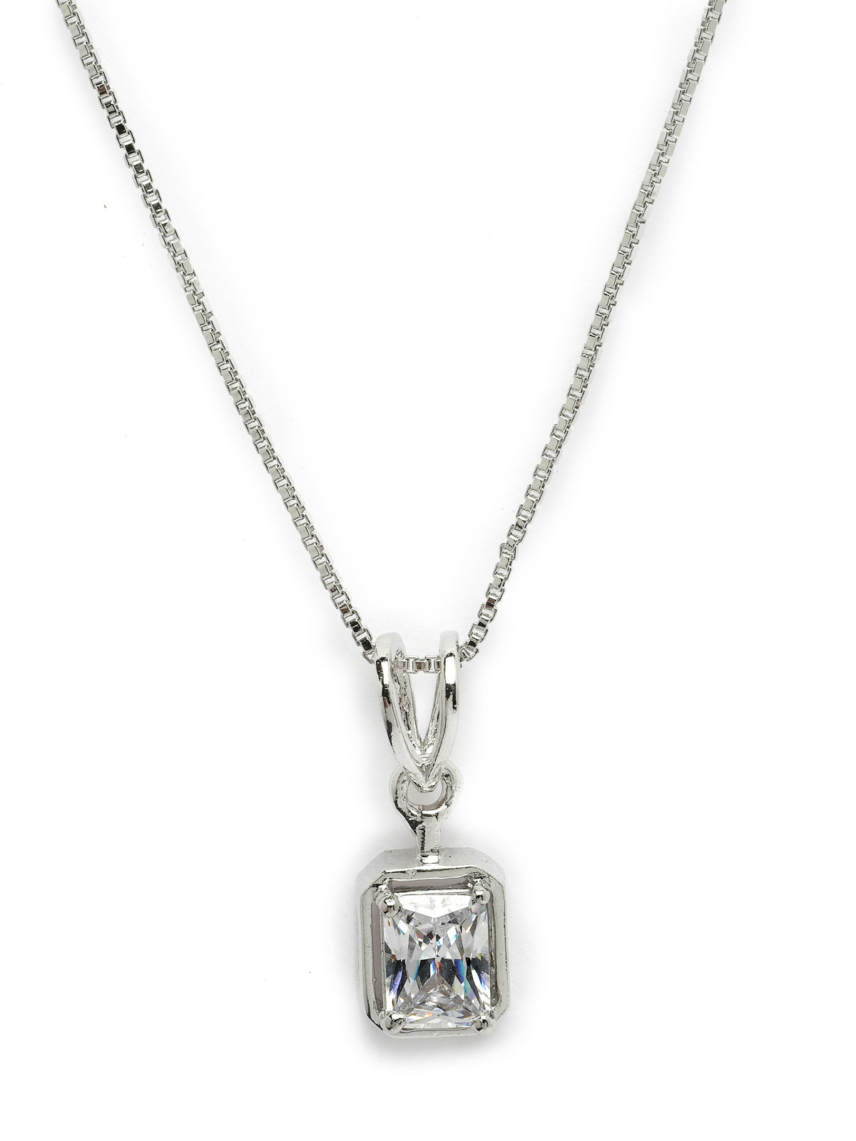 Pissara by Sukkhi Amazing 925 Sterling Silver Rectangle Shaped Cubic Zirconia Pendant With Chain For Women & Girls|with Authenticity Certificate, 925 Stamp & 6 Months Warranty P105210