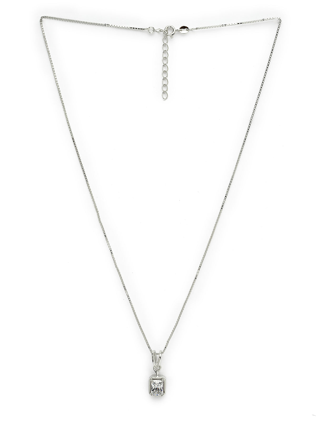 Pissara by Sukkhi Amazing 925 Sterling Silver Rectangle Shaped Cubic Zirconia Pendant With Chain For Women & Girls|with Authenticity Certificate, 925 Stamp & 6 Months Warranty P105210