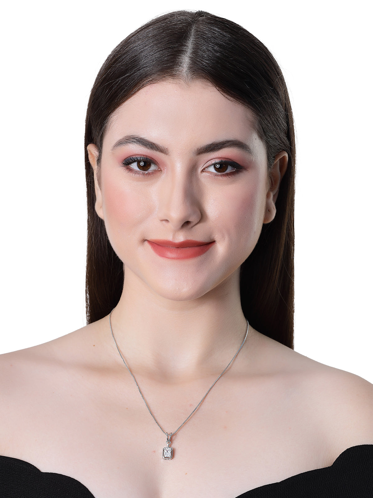 Pissara by Sukkhi Amazing 925 Sterling Silver Rectangle Shaped Cubic Zirconia Pendant With Chain For Women & Girls|with Authenticity Certificate, 925 Stamp & 6 Months Warranty P105210