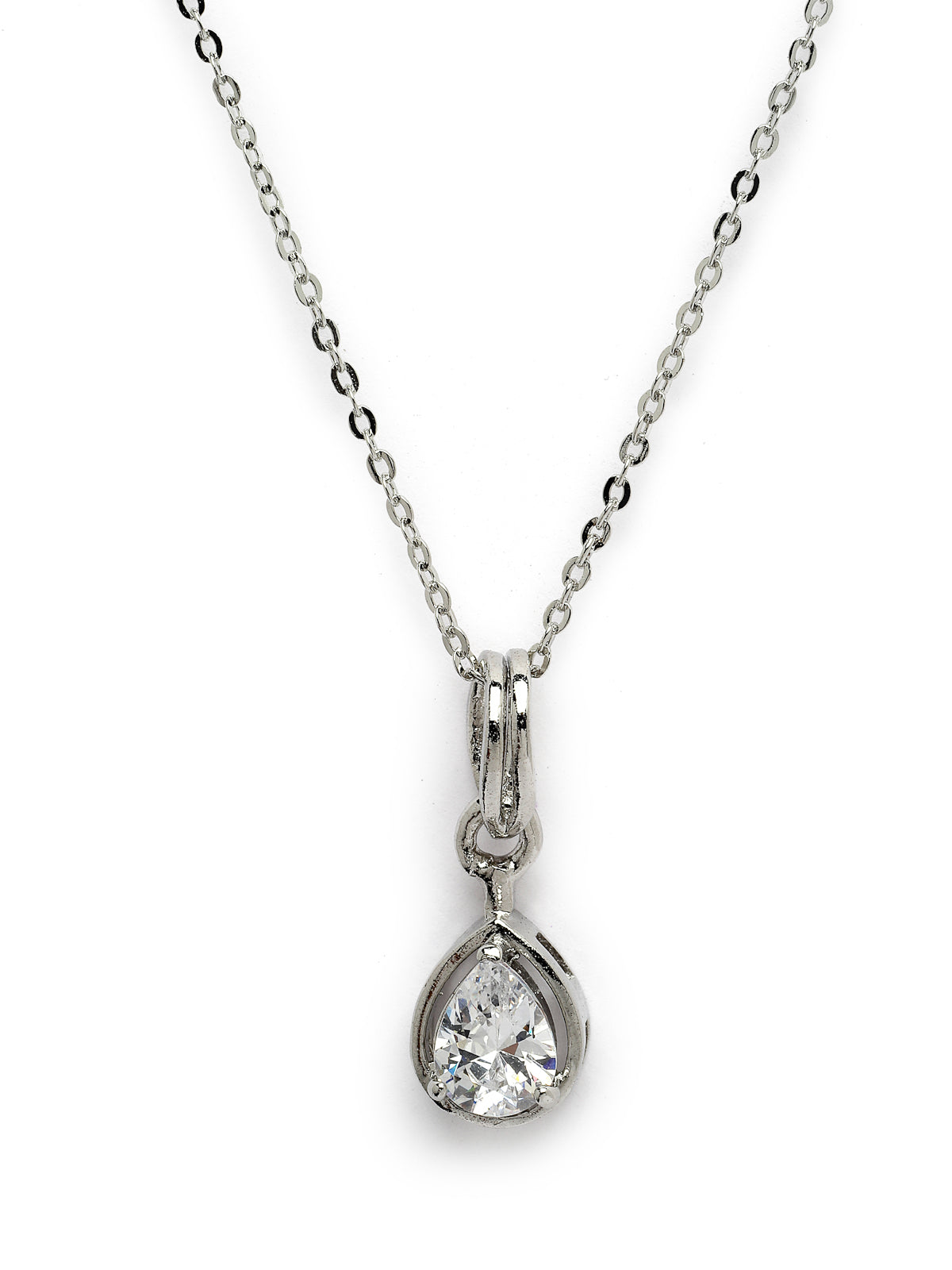 Pissara by Sukkhi Charming 925 Sterling Silver Drop Shaped Cubic Zirconia Pendant With Chain For Women & Girls|with Authenticity Certificate, 925 Stamp & 6 Months Warranty P105211