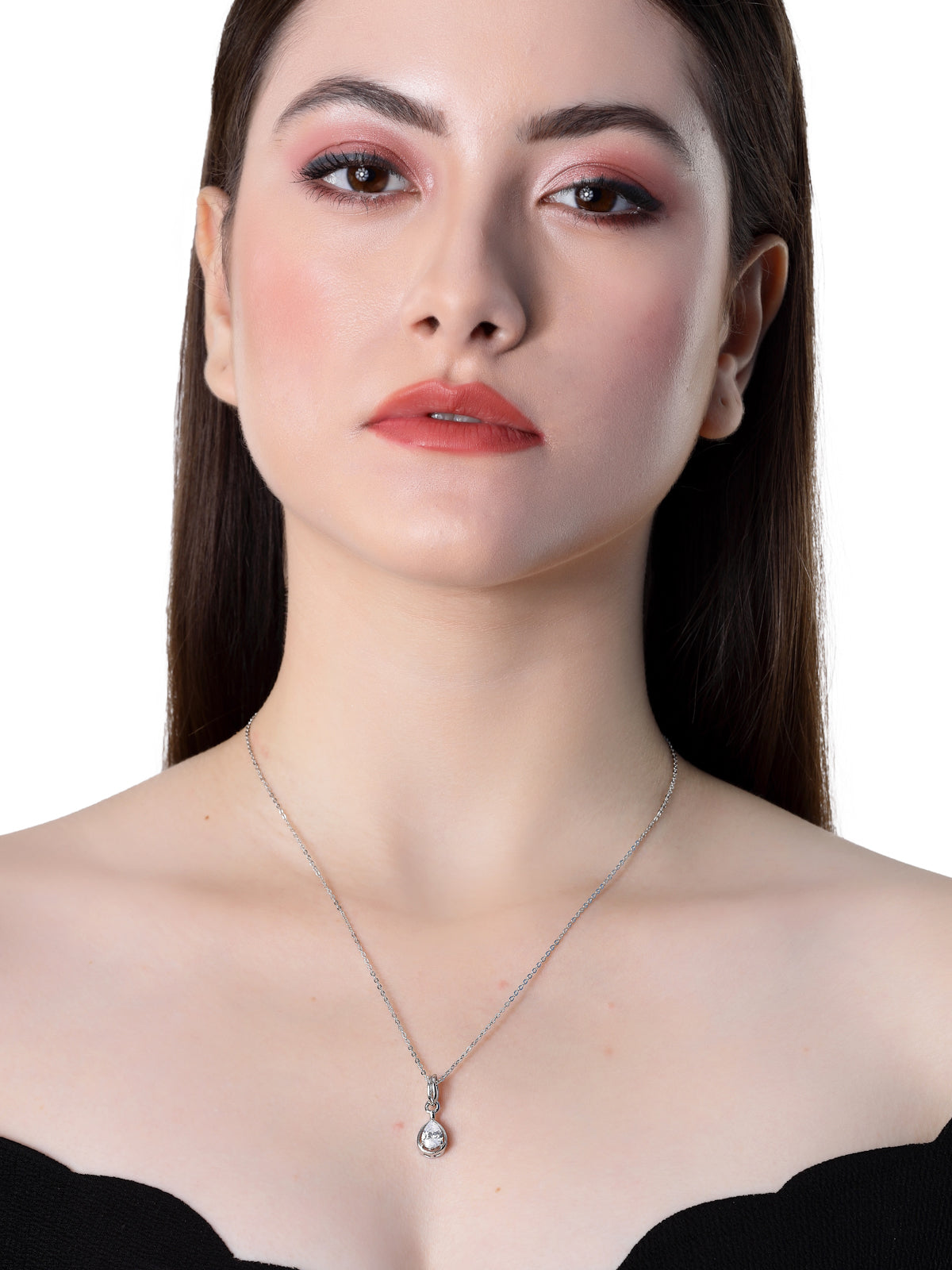 Pissara by Sukkhi Charming 925 Sterling Silver Drop Shaped Cubic Zirconia Pendant With Chain For Women & Girls|with Authenticity Certificate, 925 Stamp & 6 Months Warranty P105211