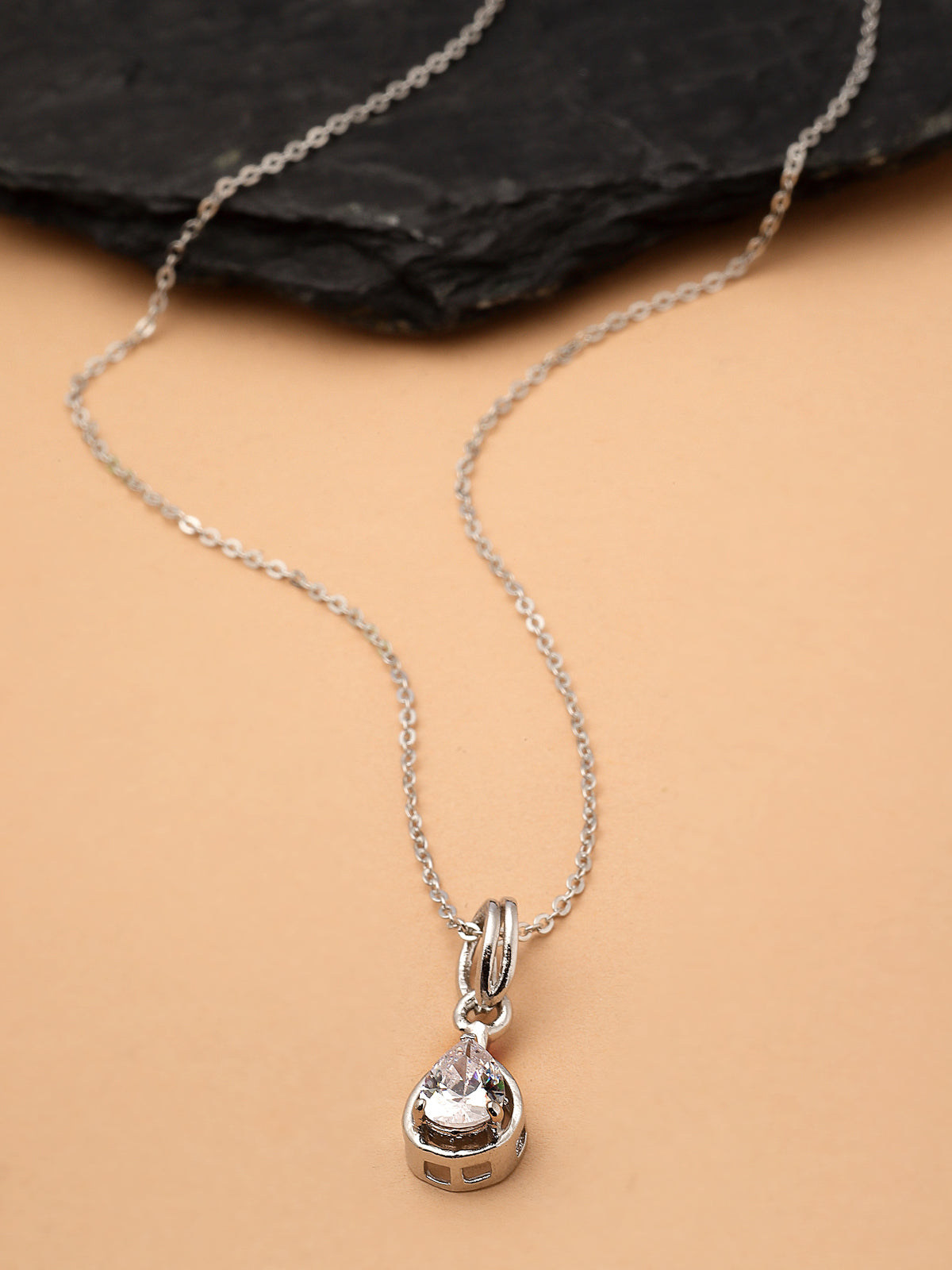 Pissara by Sukkhi Charming 925 Sterling Silver Drop Shaped Cubic Zirconia Pendant With Chain For Women & Girls|with Authenticity Certificate, 925 Stamp & 6 Months Warranty P105211