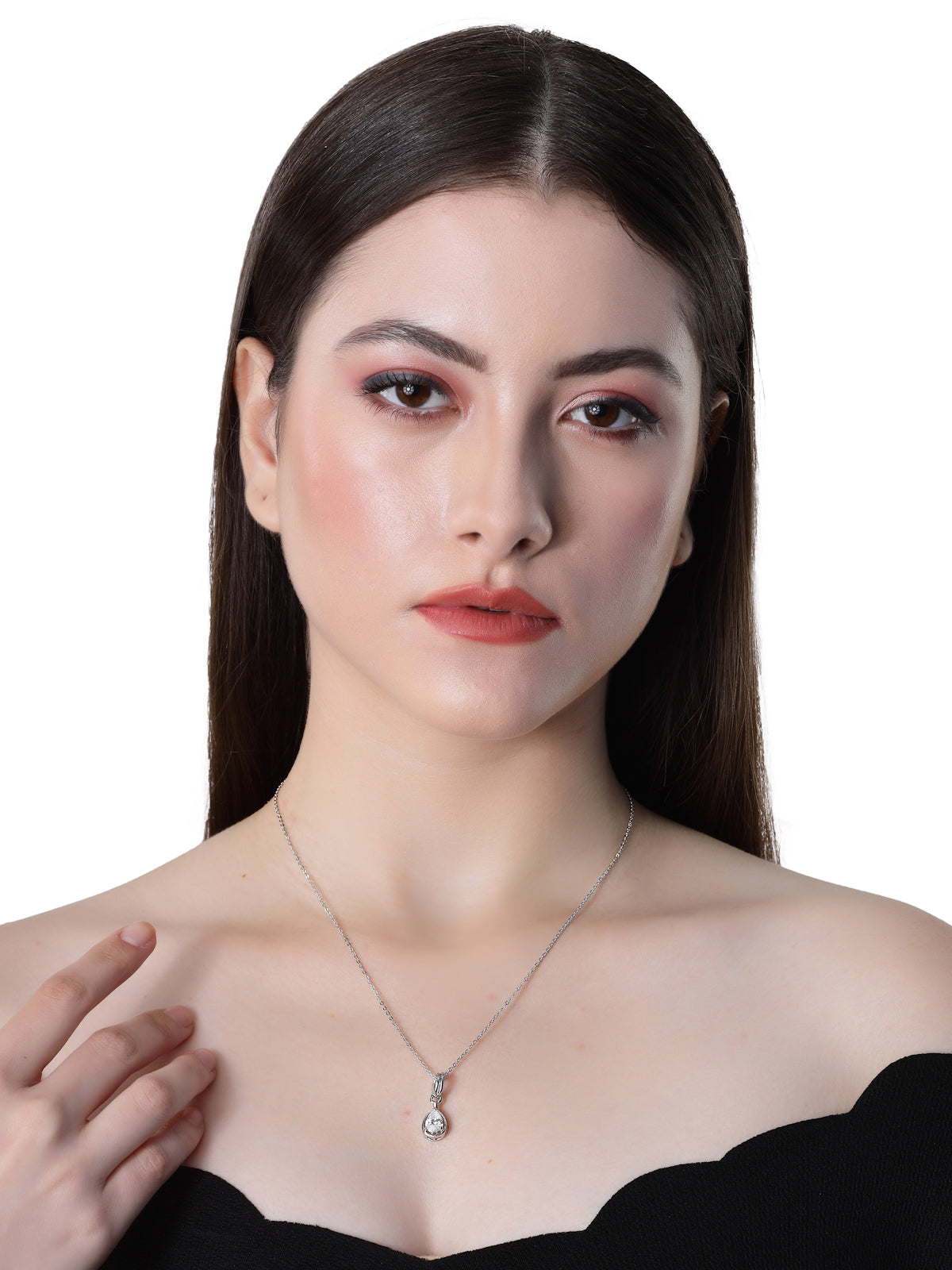 Pissara by Sukkhi Charming 925 Sterling Silver Drop Shaped Cubic Zirconia Pendant With Chain For Women & Girls|with Authenticity Certificate, 925 Stamp & 6 Months Warranty P105211