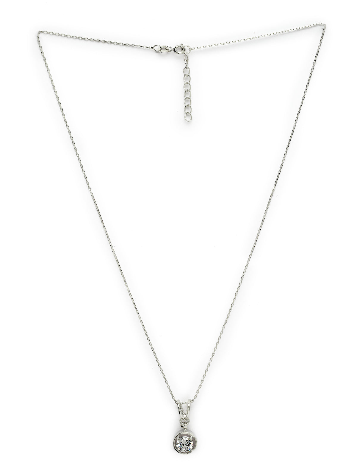 Pissara by Sukkhi Finely 925 Sterling Silver Round Shaped Cubic Zirconia Pendant With Chain For Women & Girls|with Authenticity Certificate, 925 Stamp & 6 Months Warranty P105212