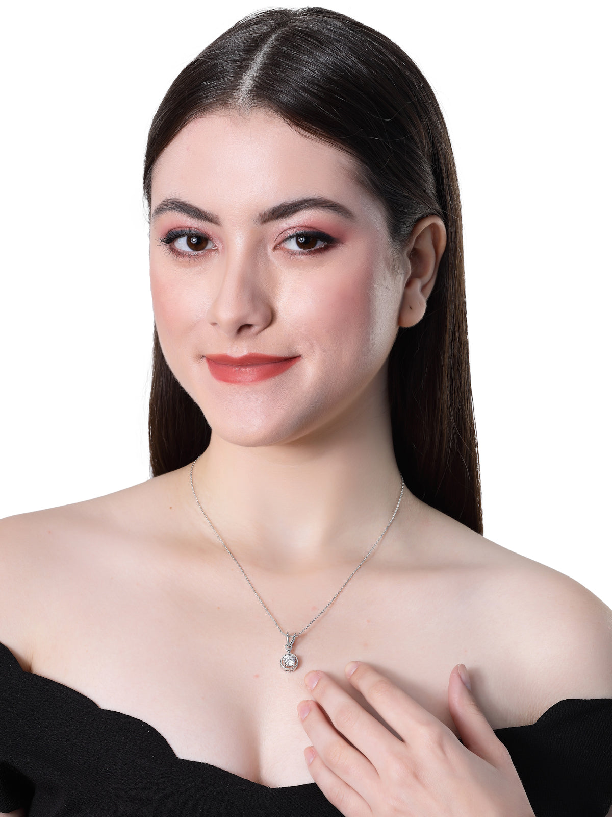 Pissara by Sukkhi Finely 925 Sterling Silver Round Shaped Cubic Zirconia Pendant With Chain For Women & Girls|with Authenticity Certificate, 925 Stamp & 6 Months Warranty P105212