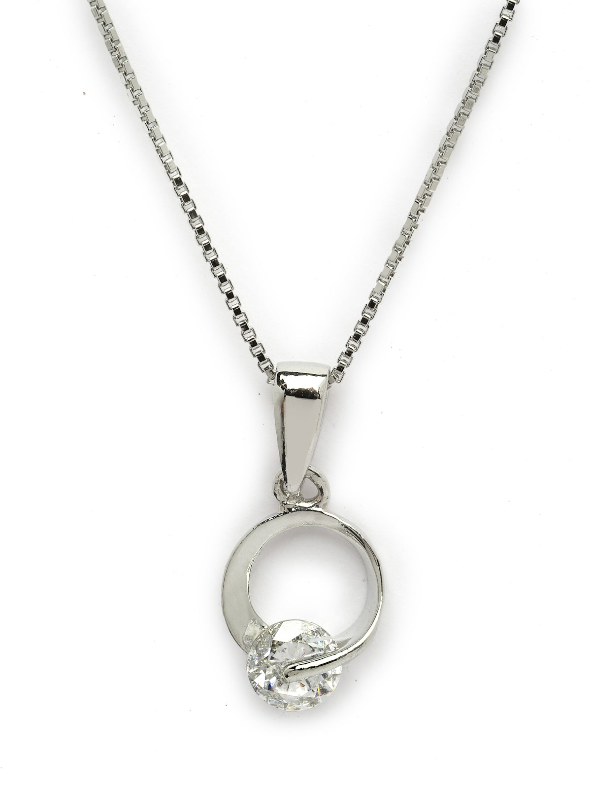 Pissara by Sukkhi Fashionable 925 Sterling Silver Round Shaped Cubic Zirconia Pendant With Chain For Women & Girls|with Authenticity Certificate, 925 Stamp & 6 Months Warranty P105213