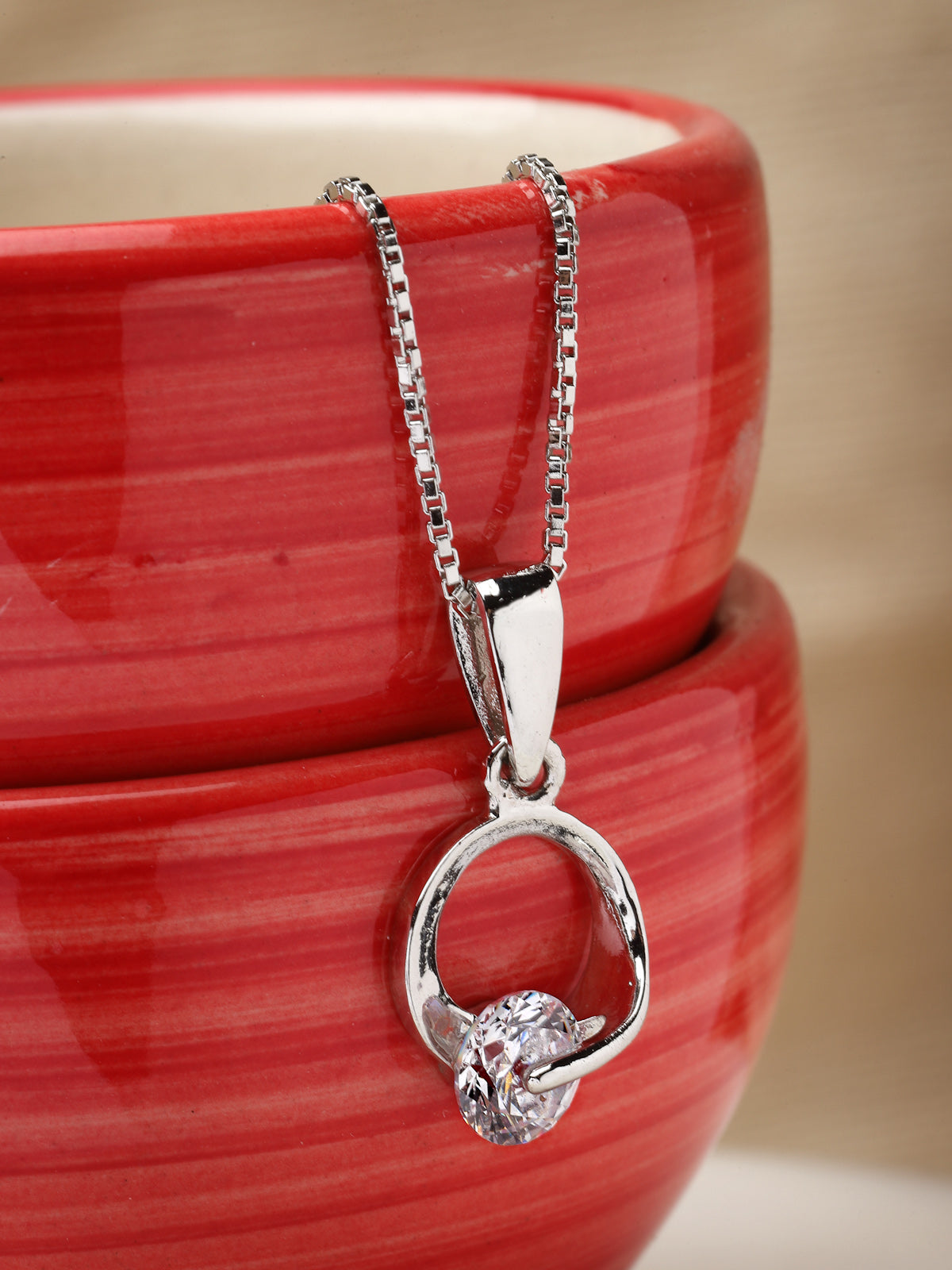 Pissara by Sukkhi Fashionable 925 Sterling Silver Round Shaped Cubic Zirconia Pendant With Chain For Women & Girls|with Authenticity Certificate, 925 Stamp & 6 Months Warranty P105213