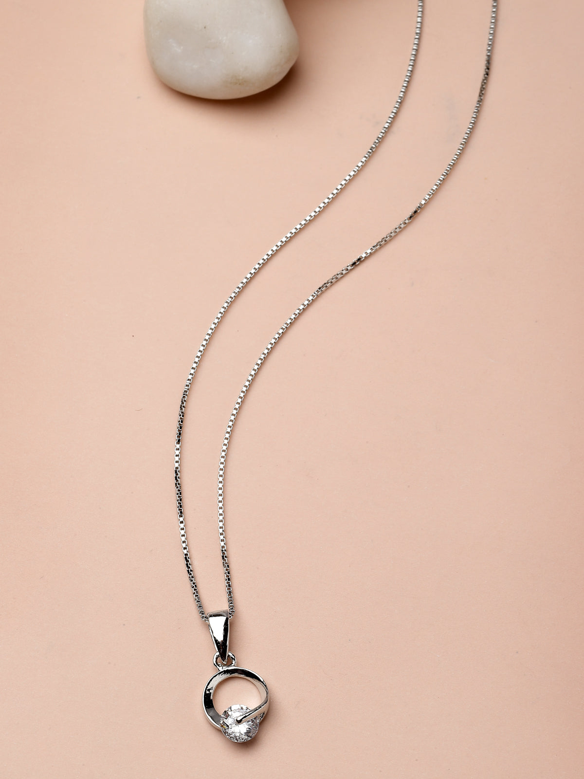 Pissara by Sukkhi Fashionable 925 Sterling Silver Round Shaped Cubic Zirconia Pendant With Chain For Women & Girls|with Authenticity Certificate, 925 Stamp & 6 Months Warranty P105213