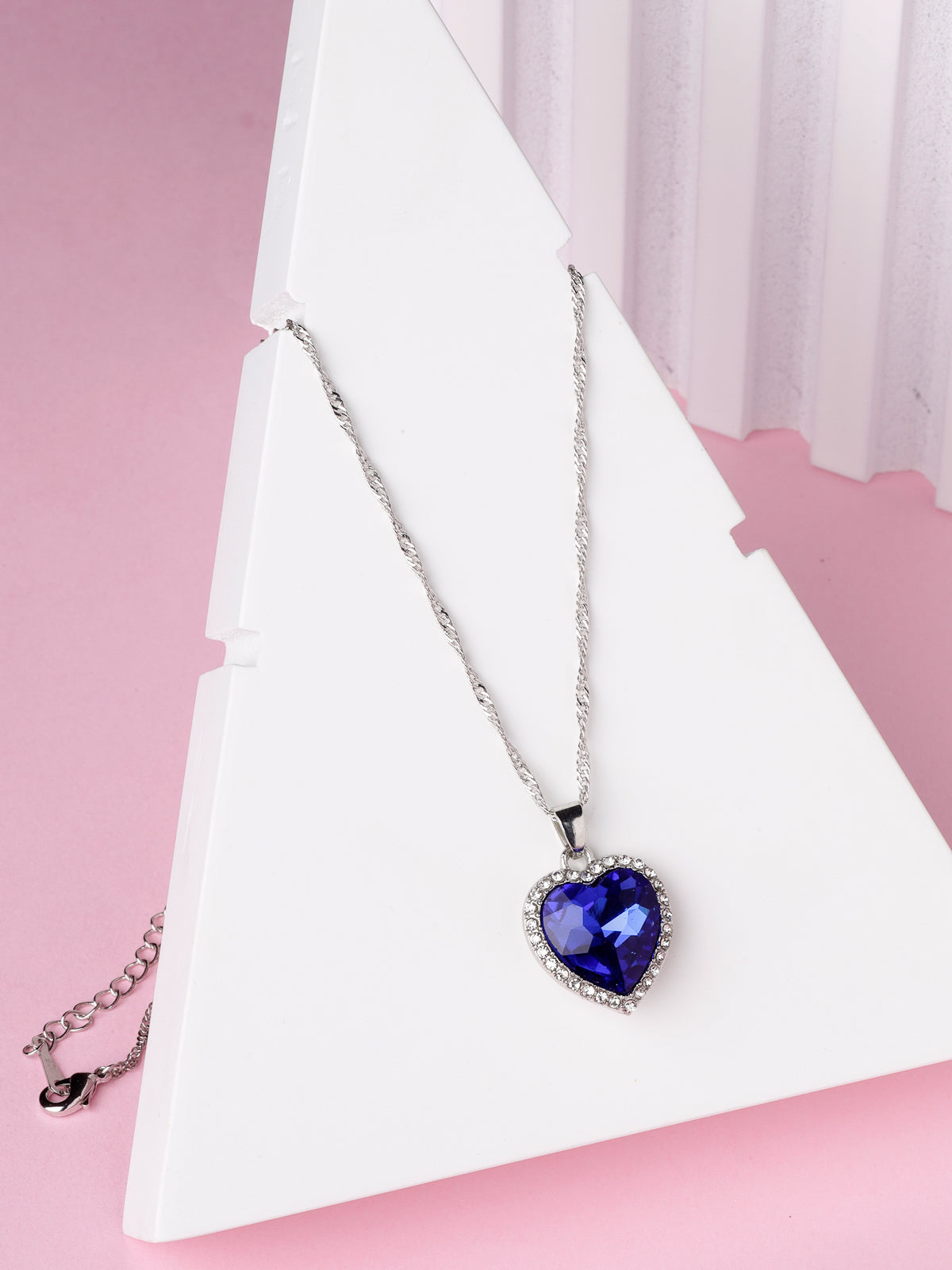 Scintillare by Sukkhi Modern Blue Titanic Valentine Heart Crystals With Rhodium Plated Silver Pendant With Chain for Women & Girls | Valentine Day Gifts Collection|P106599