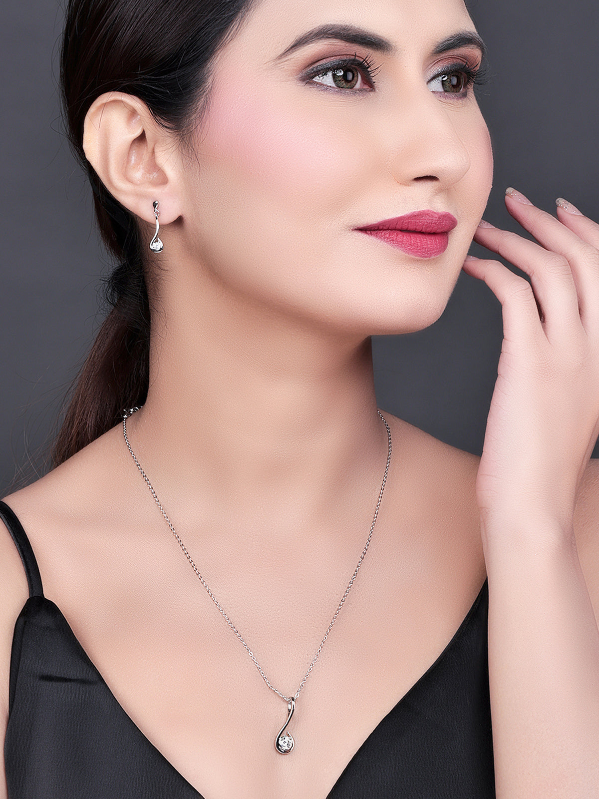 Pissara by Sukkhi Fancy 925 Sterling Silver Cubic Zirconia Pendant Set For Women And Girls|with Authenticity Certificate, 925 Stamp & 6 Months Warranty PS104640