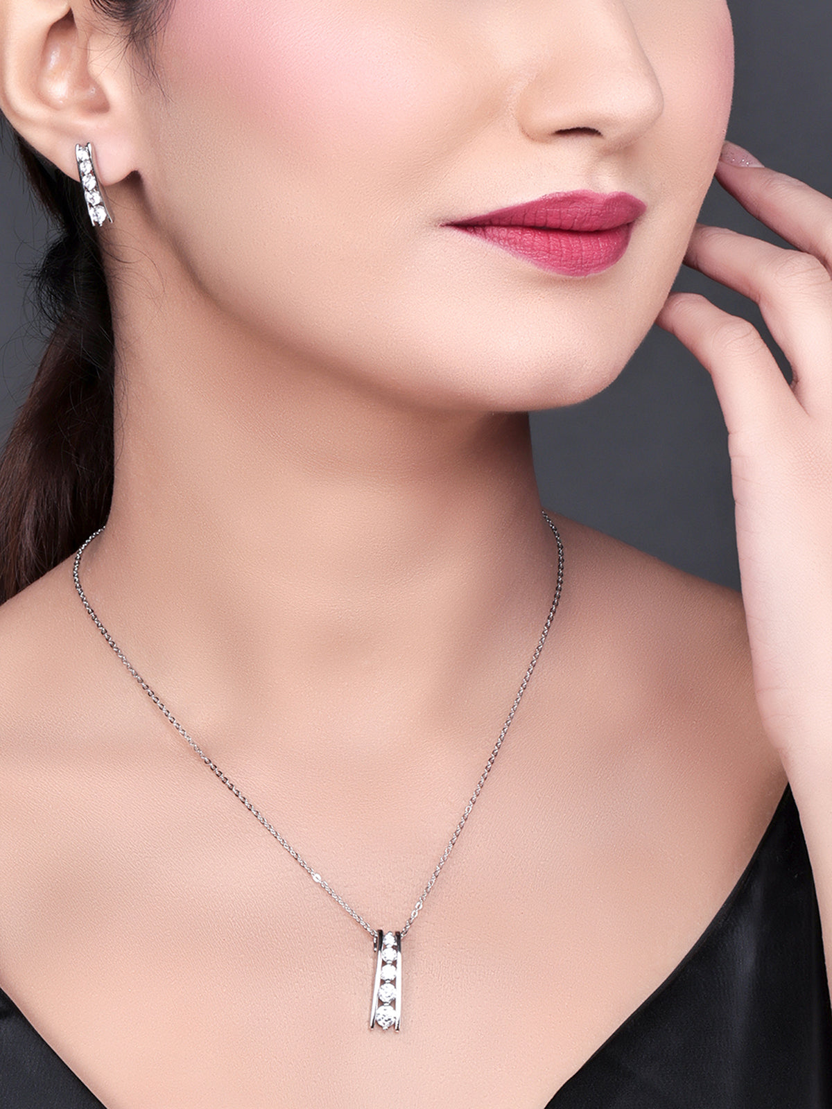 Pissara by Sukkhi Fashionable 925 Sterling Silver Cubic Zirconia Pendant Set For Women And Girls|with Authenticity Certificate, 925 Stamp & 6 Months Warranty PS104641