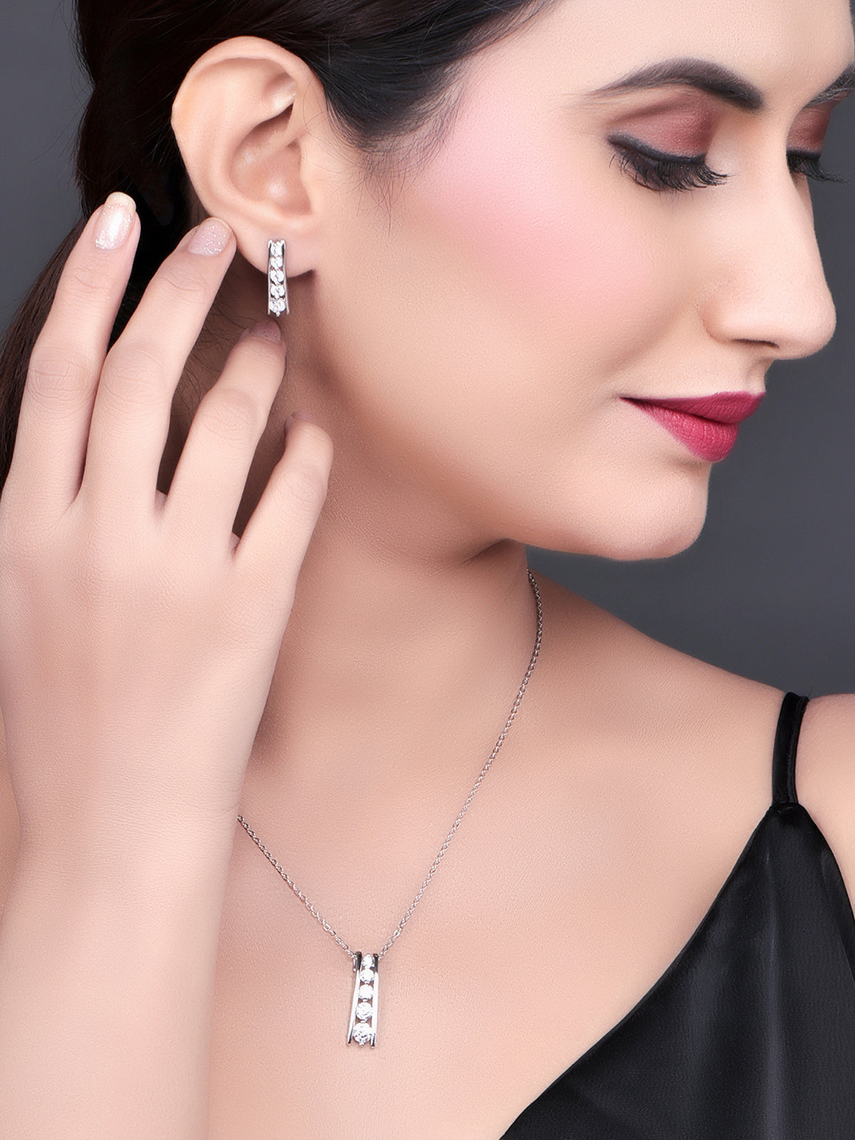 Pissara by Sukkhi Fashionable 925 Sterling Silver Cubic Zirconia Pendant Set For Women And Girls|with Authenticity Certificate, 925 Stamp & 6 Months Warranty PS104641